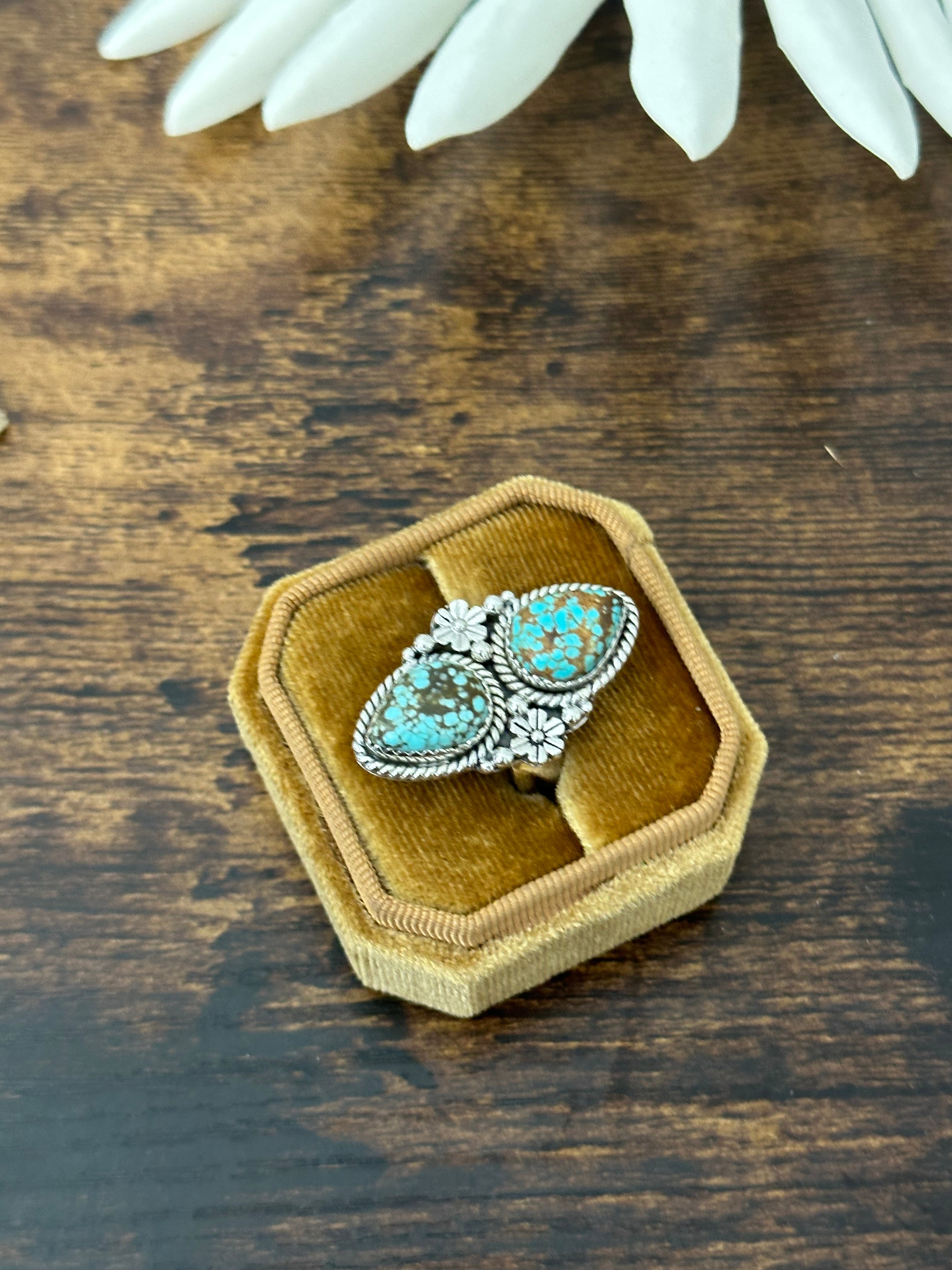 Southwest Handmade #8 Turquoise & Sterling Silver Adjustable Ring