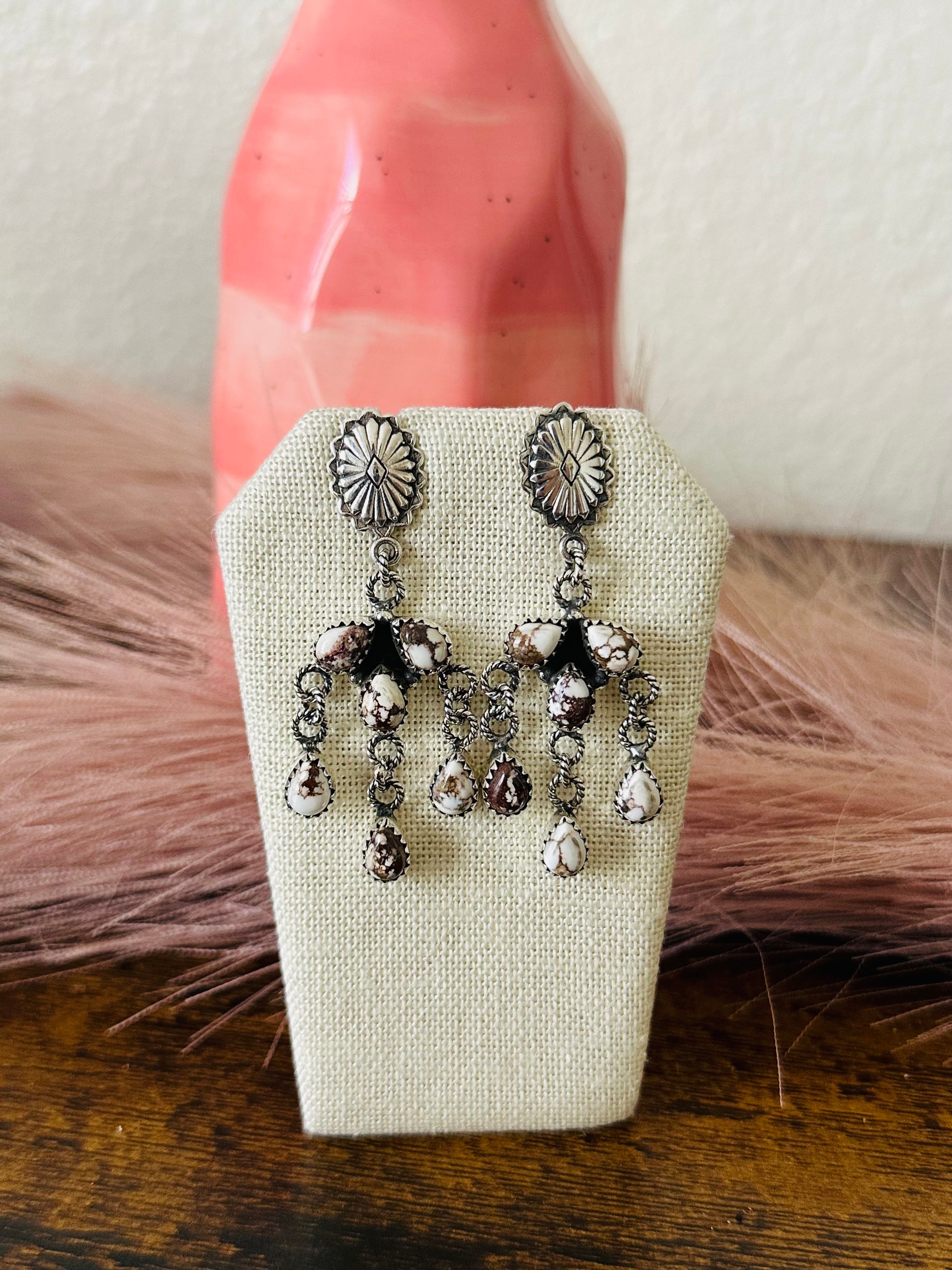 Southwest Handmade Wild Horse & Sterling Silver Post Dangle Earrings