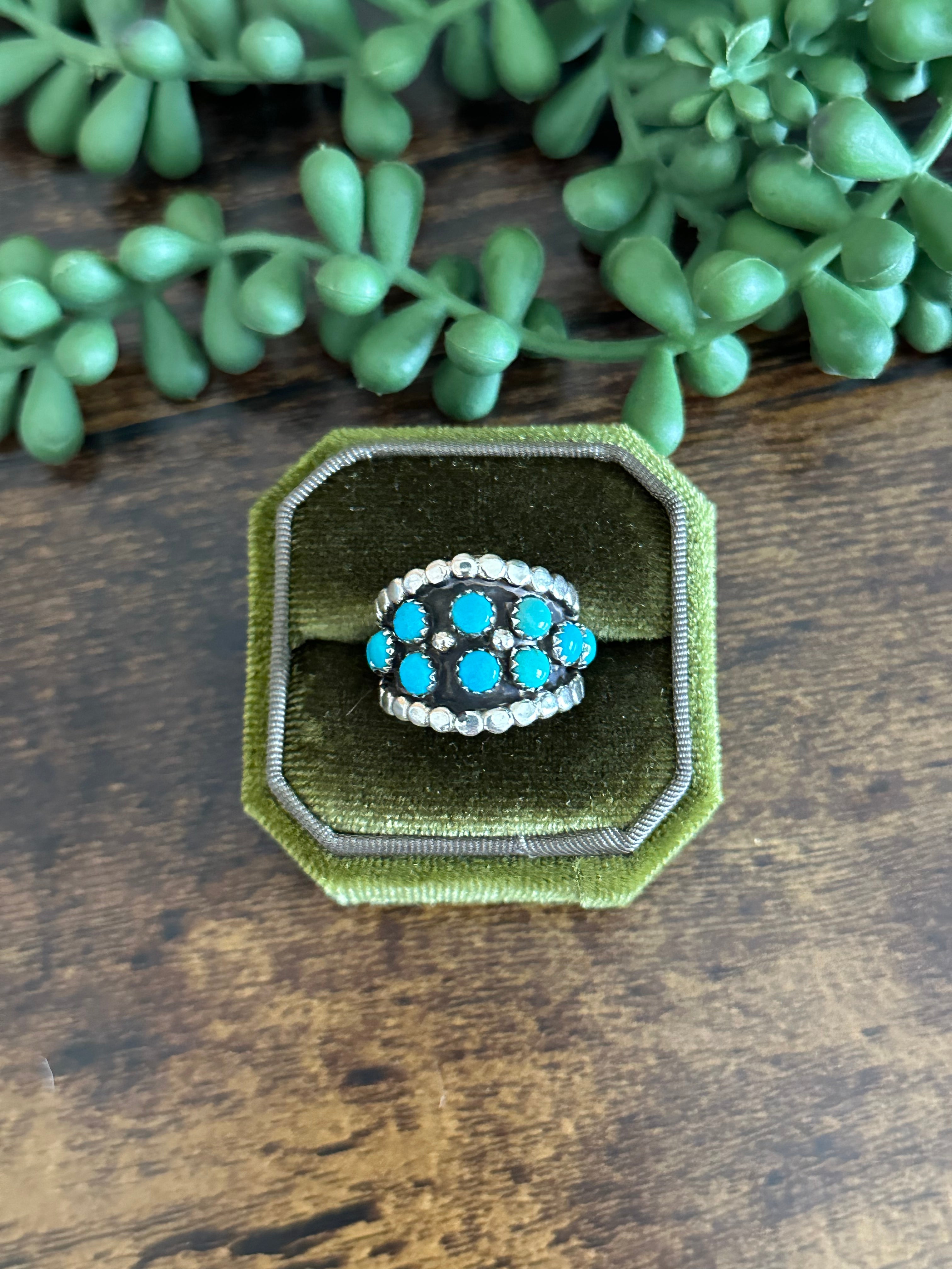 Navajo Handmade Kingman Turquoise & Sterling Silver Ring Size 5.5