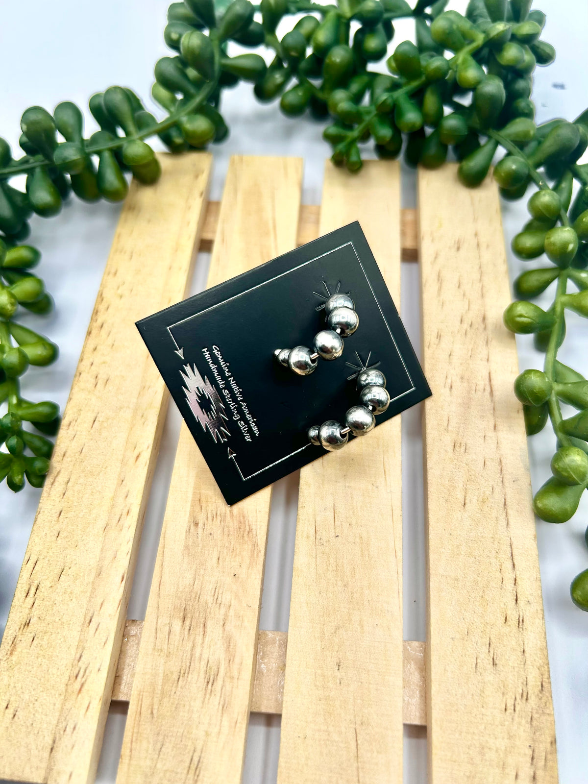 Navajo Strung Sterling Silver Machine Made Pearl Post Hoop Earrings