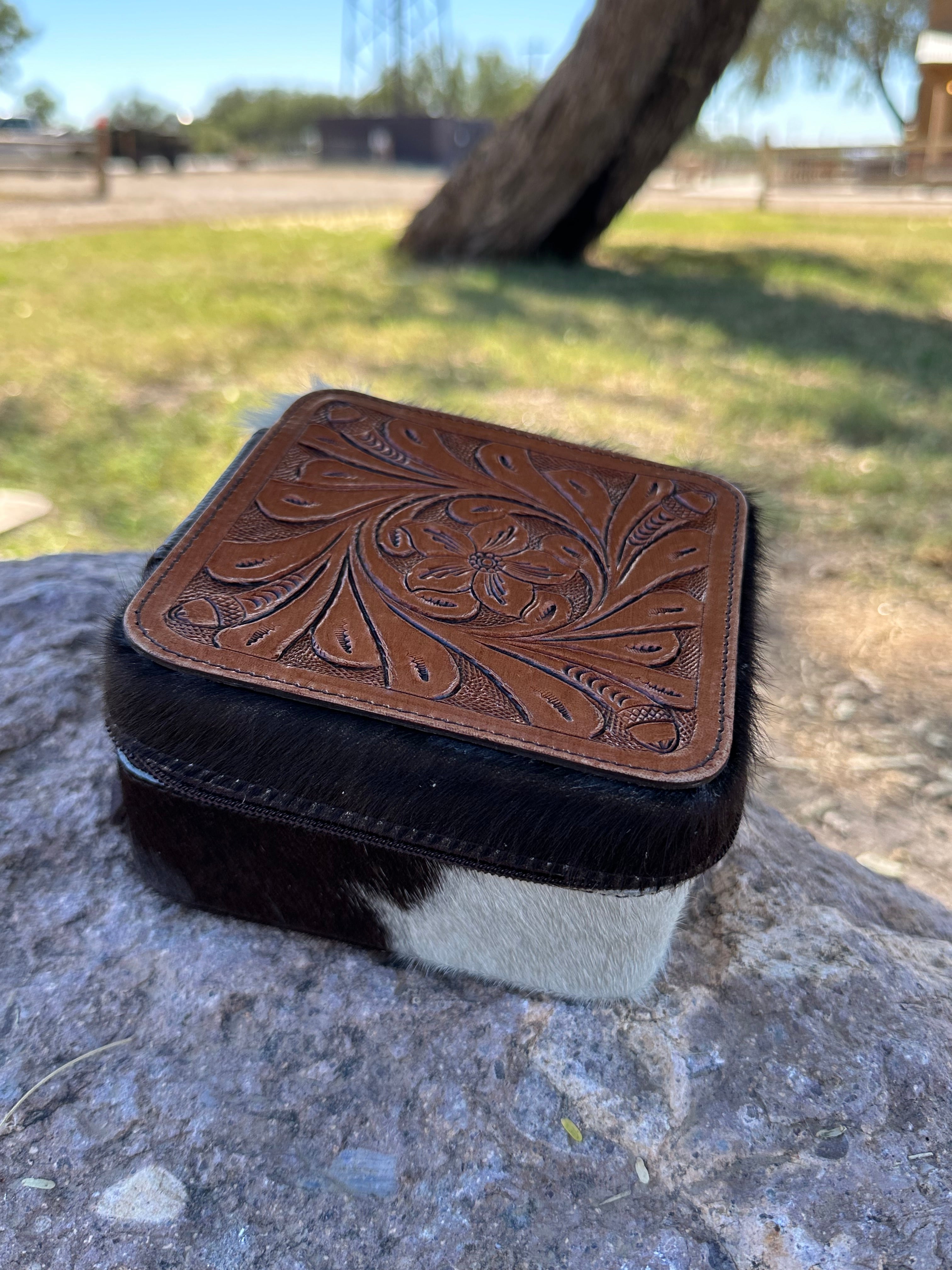 Genuine Tooled Leather Cowhide Jewelry Box