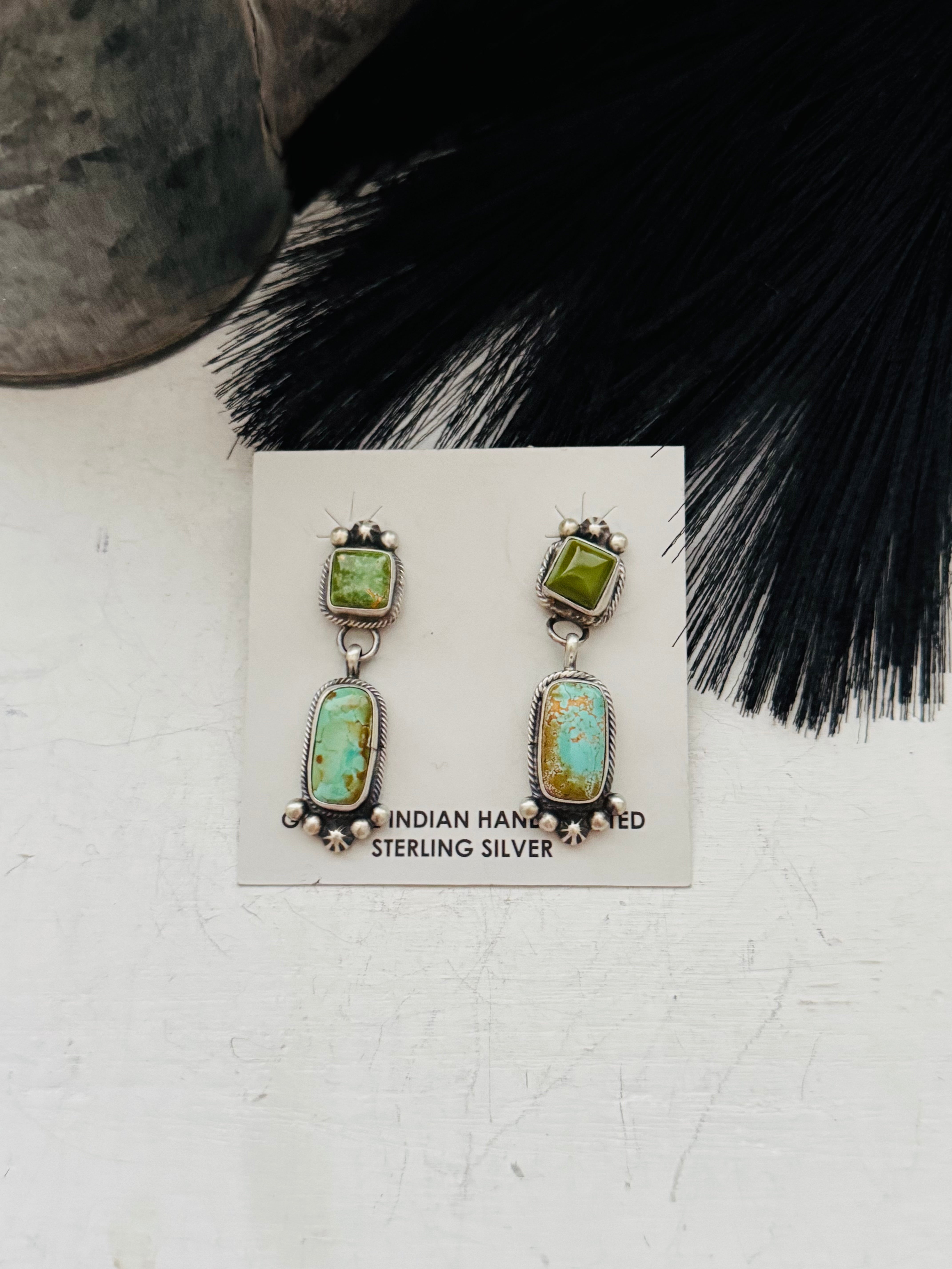 Lorenzo Juan Royston Turquoise & Sterling Silver Post Dangle Earrings