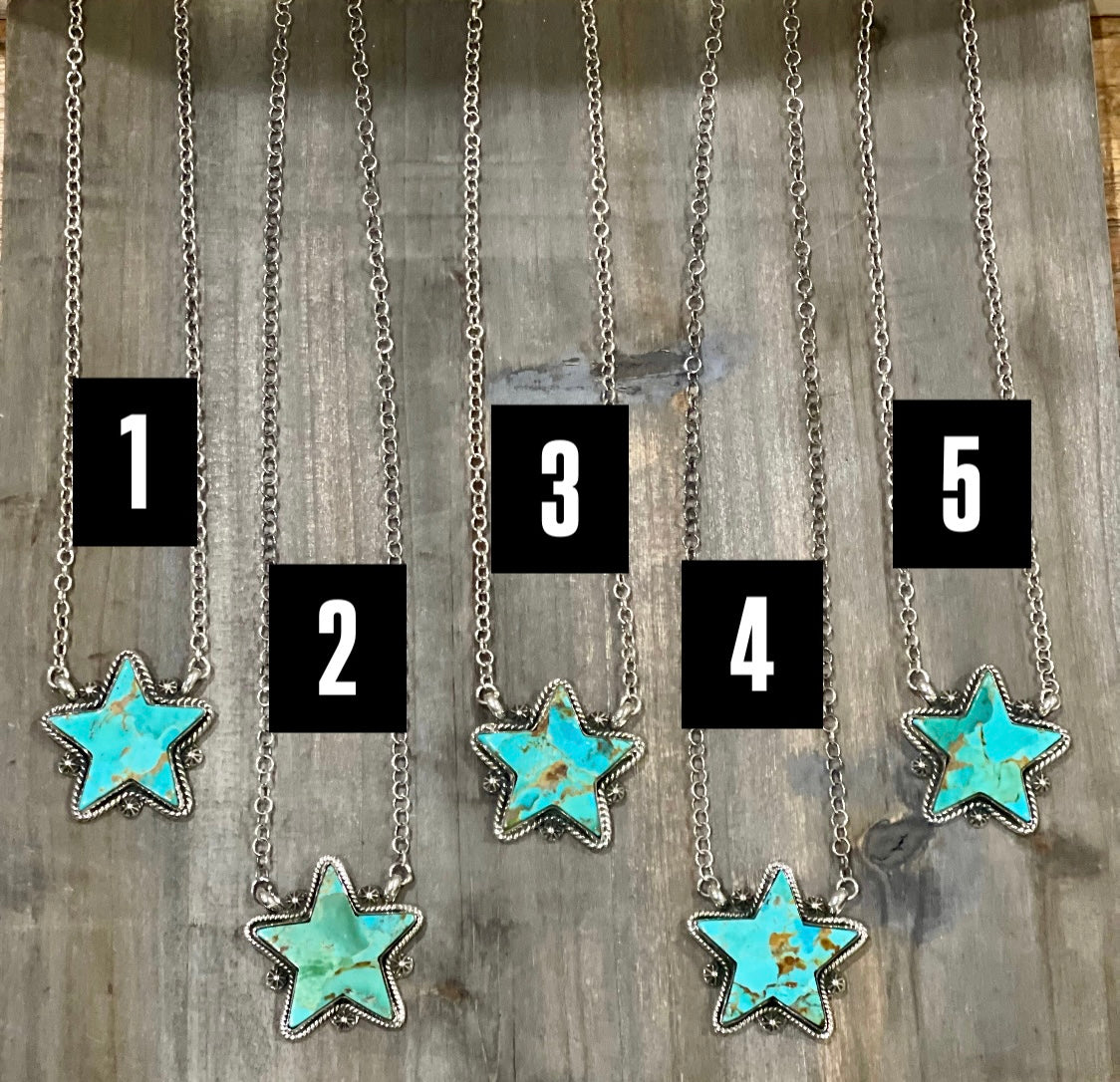 Southwest Handmade Kingman Turquoise & Sterling Silver Star Necklace