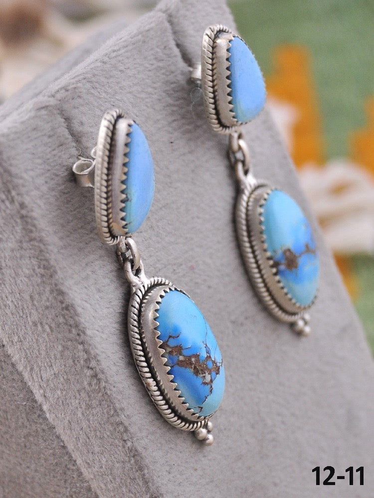 Southwest Handmade Golden Hill’s Turquoise & Sterling Silver Post Dangle Earrings