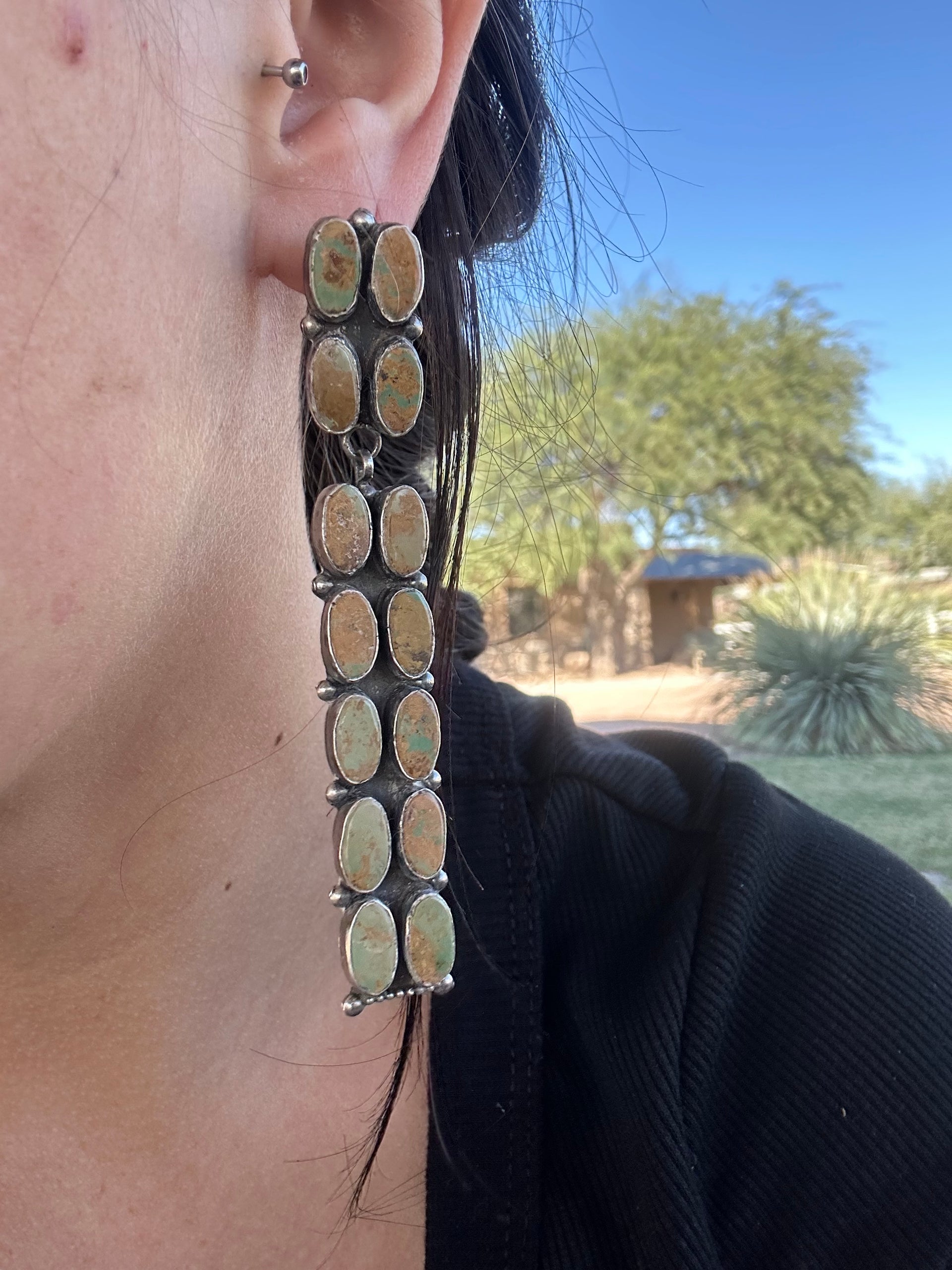 Jacqueline Silver Royston Turquoise & Sterling Silver Post Dangle Earrings