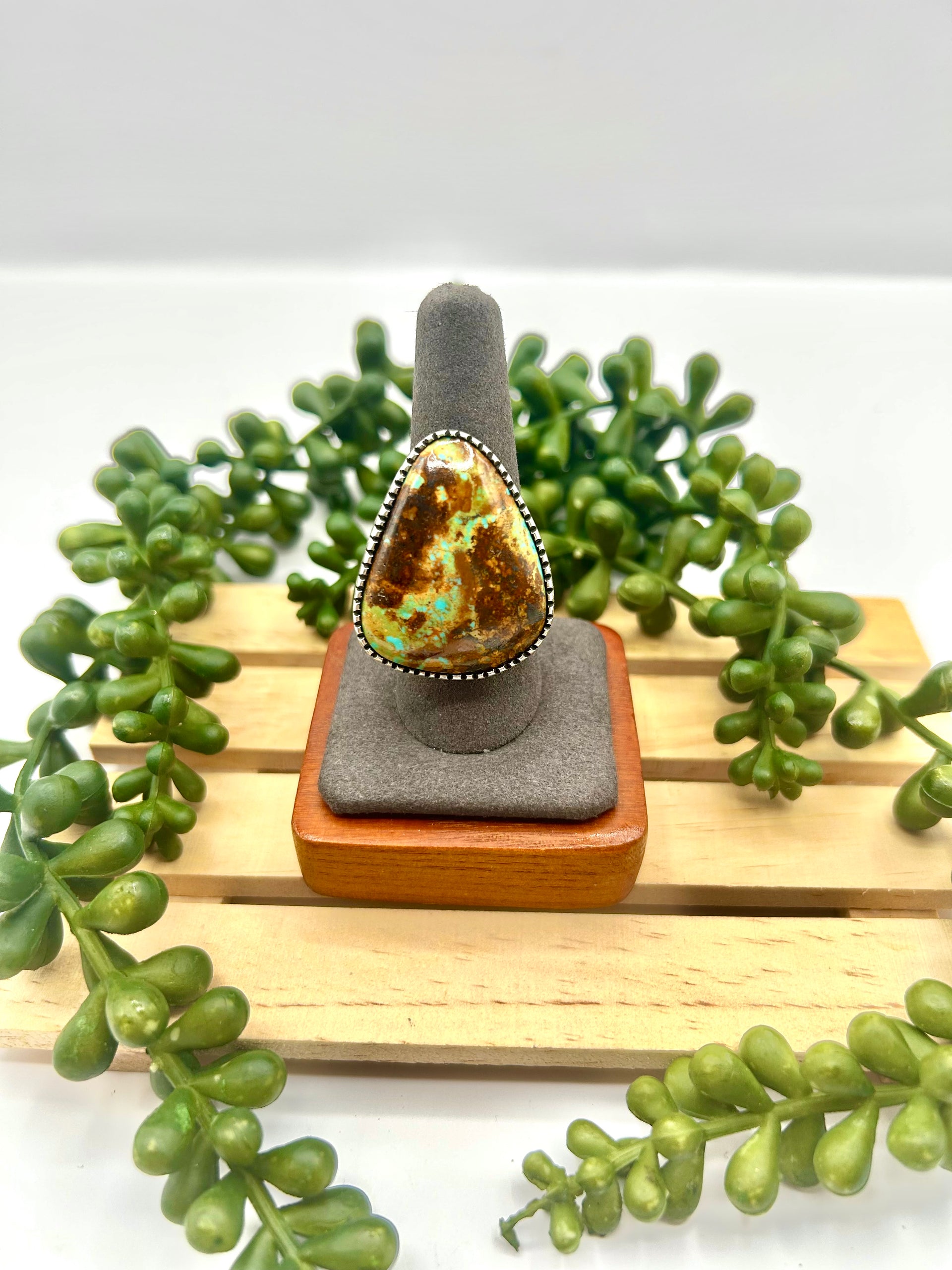Stanford Yazzie Royston Turquoise & Sterling Silver Adjustable Ring