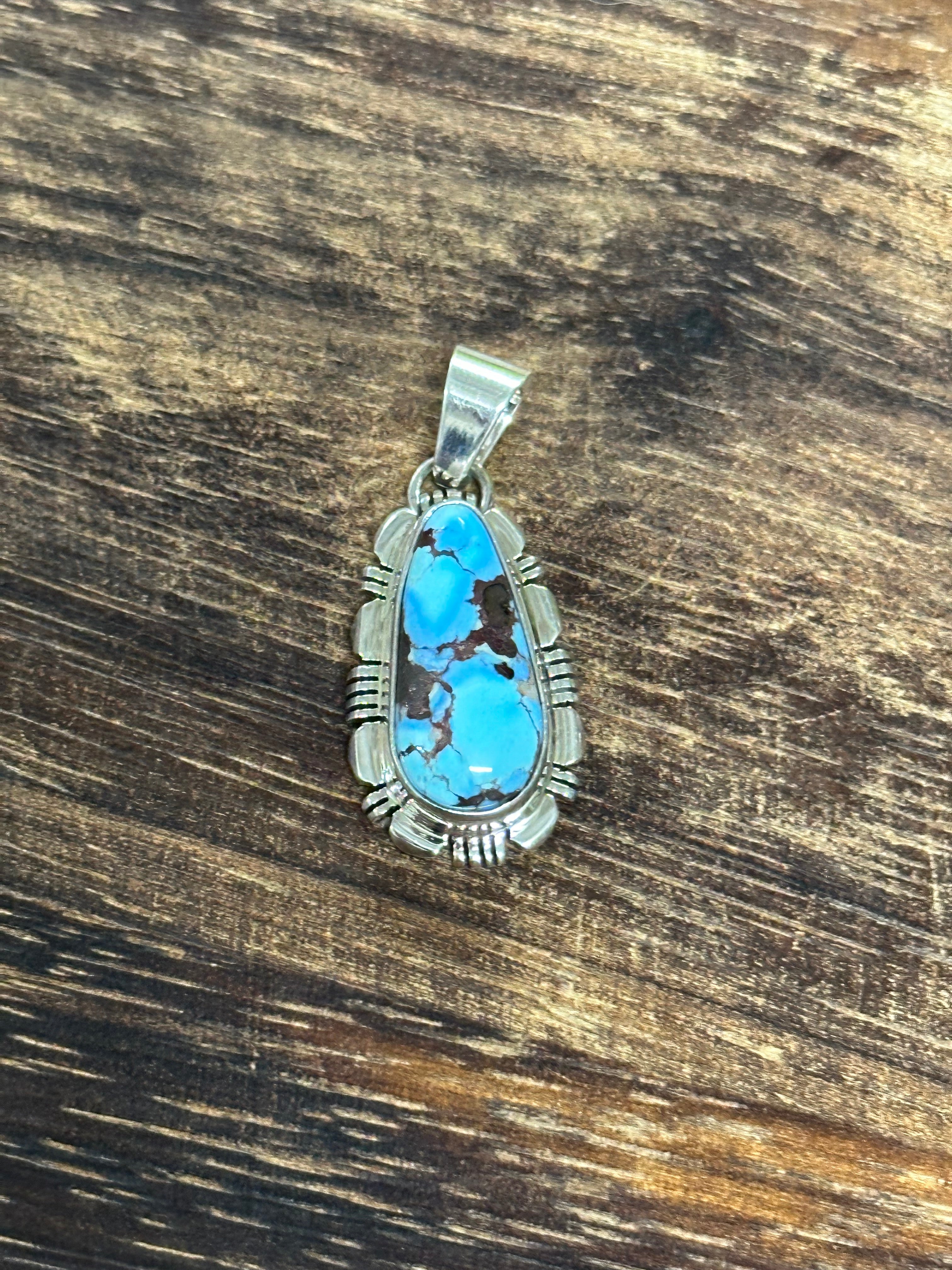 Navajo Made Golden Hills Turquoise & Sterling Silver Pendant