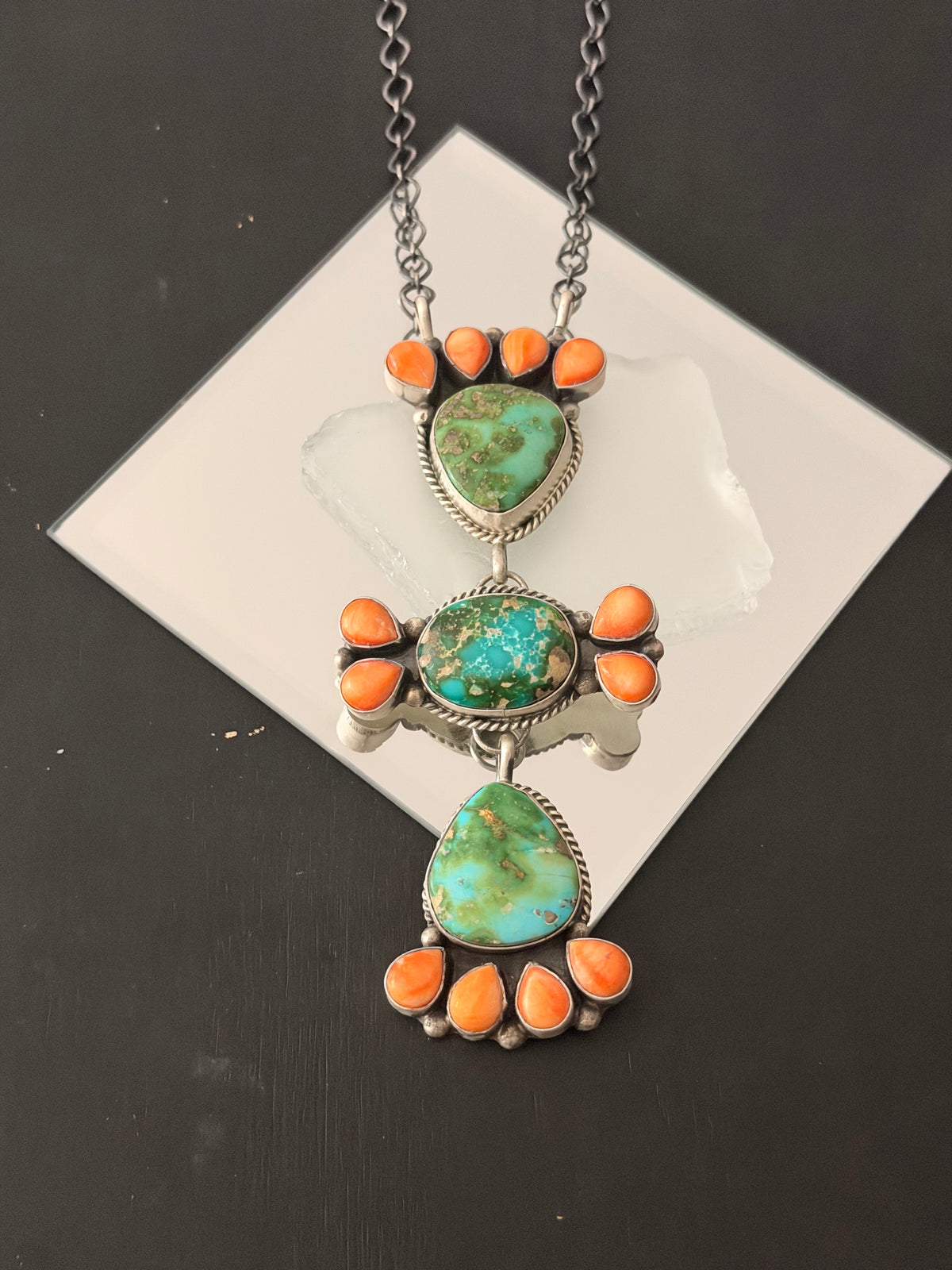 Navajo Made Multi Stone & Sterling Silver Cluster Necklace