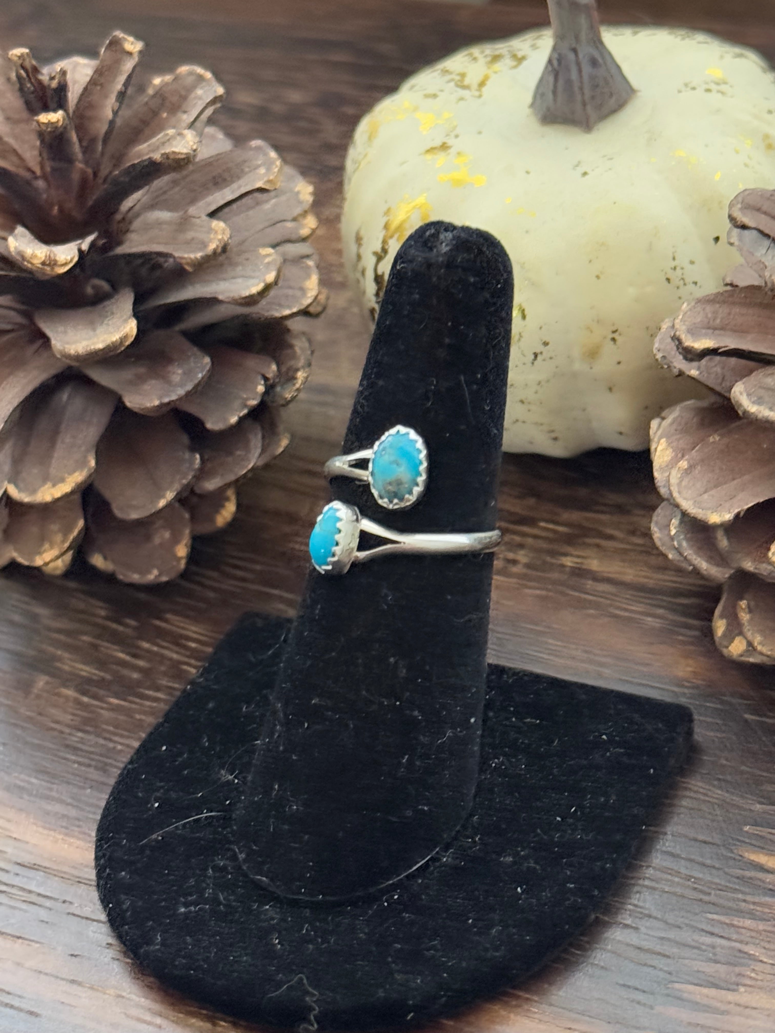 Navajo Made Kingman Turquoise & Sterling Silver Adjustable Ring