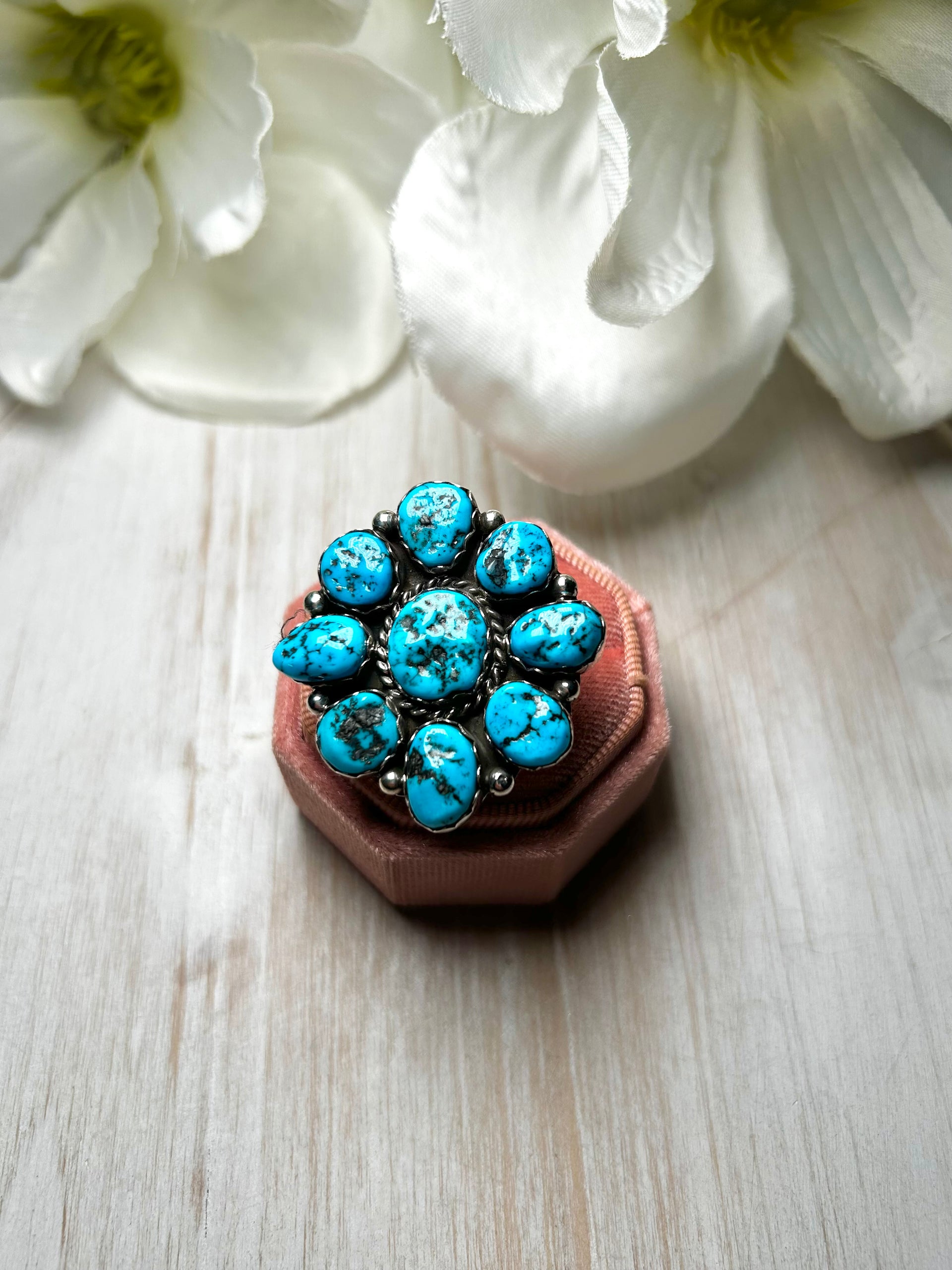 Navajo Made Kingman Turquoise & Sterling Silver Ring Size 8.25