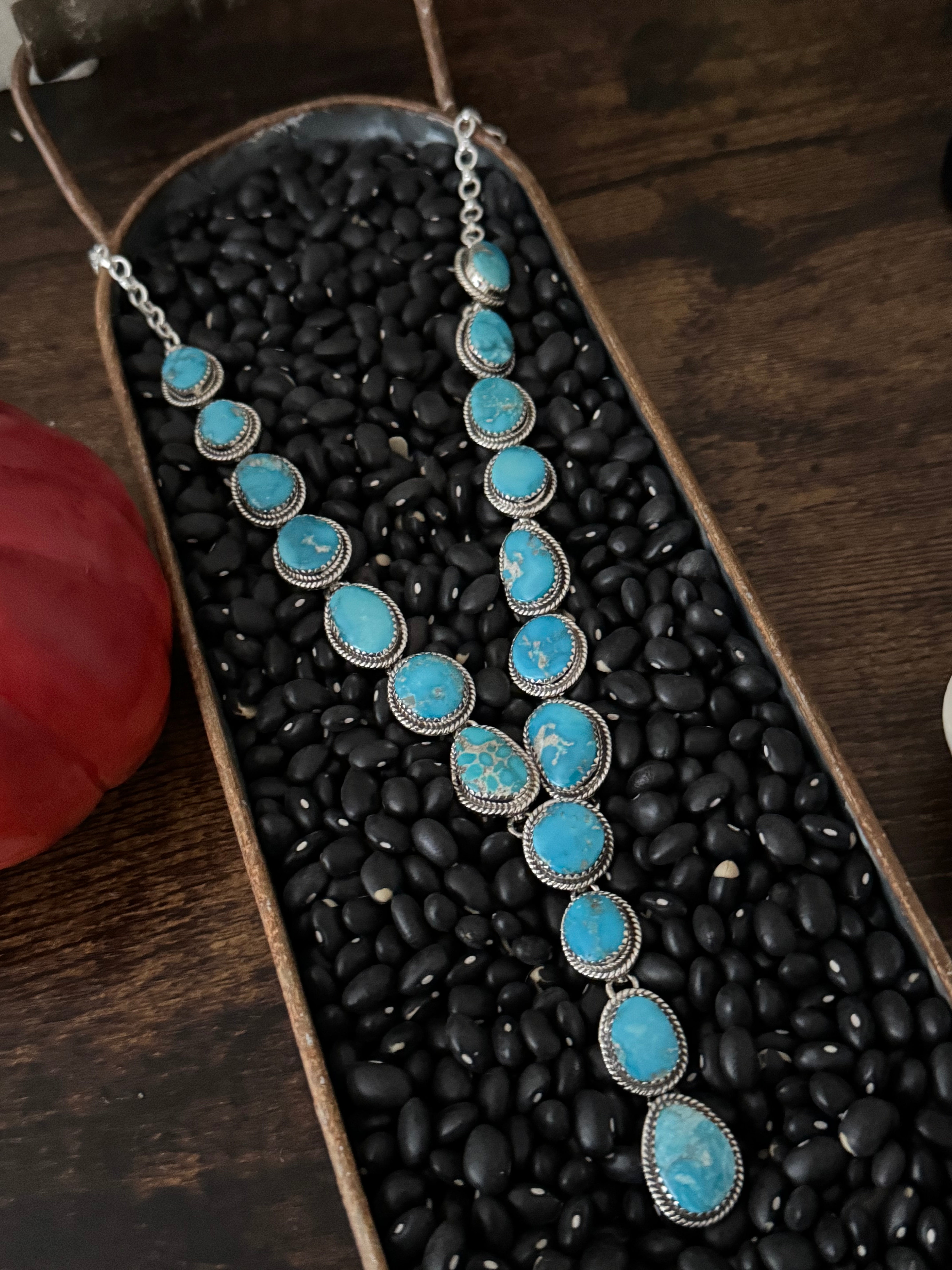 TTD Valley Blue Turquoise & Sterling Silver Lariat Necklace