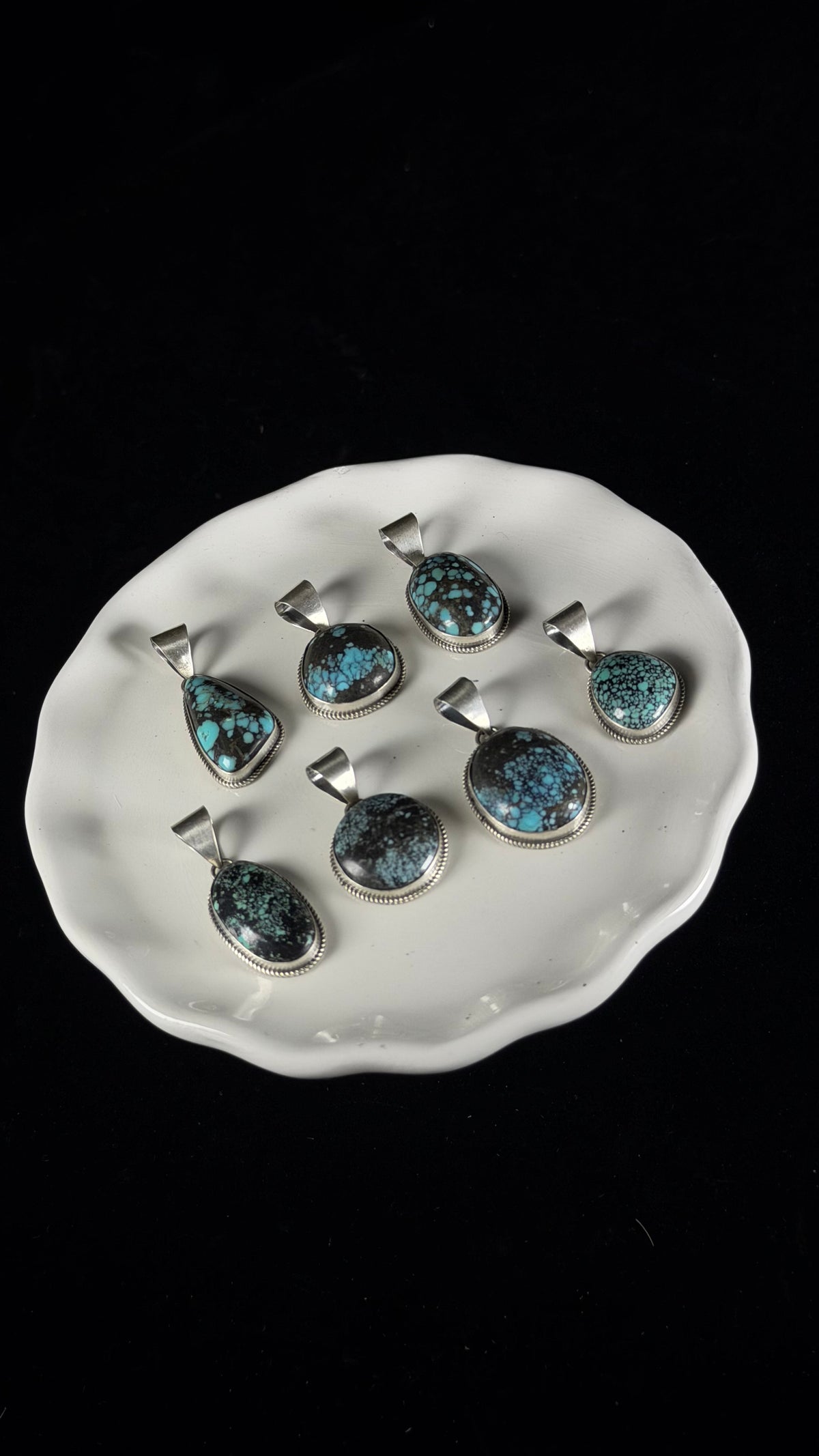 Navajo Made Blue Moon Turquoise  & Sterling Silver Pendant