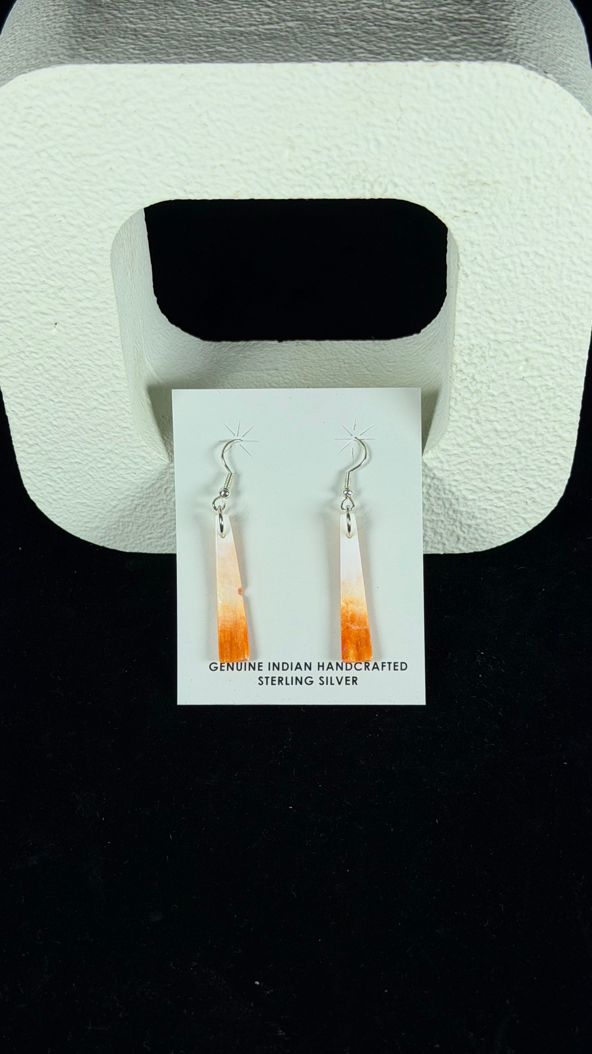 Navajo Made Spiny Oyster & Sterling Silver Slab Dangle Earrings