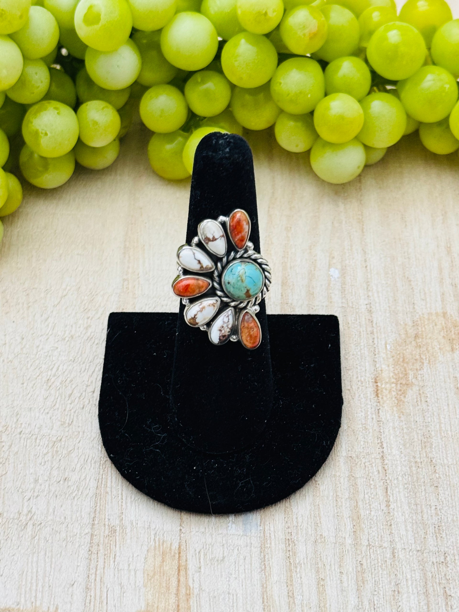 Southwest Handmade Multi Stone & Sterling Silver Adjustable Cluster Ring