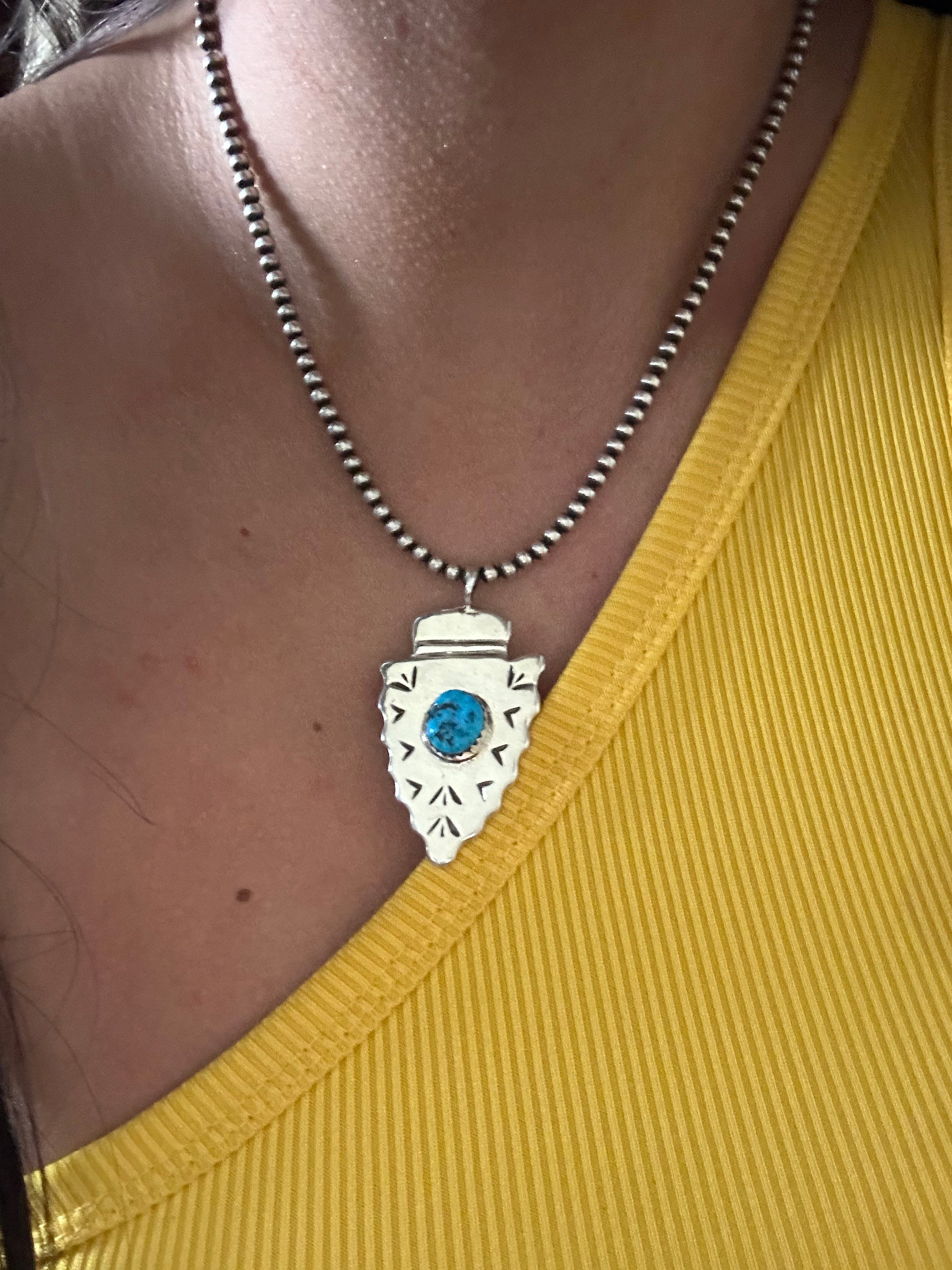 Navajo Handmade Kingman Turquoise & Sterling Silver Arrow Pendants