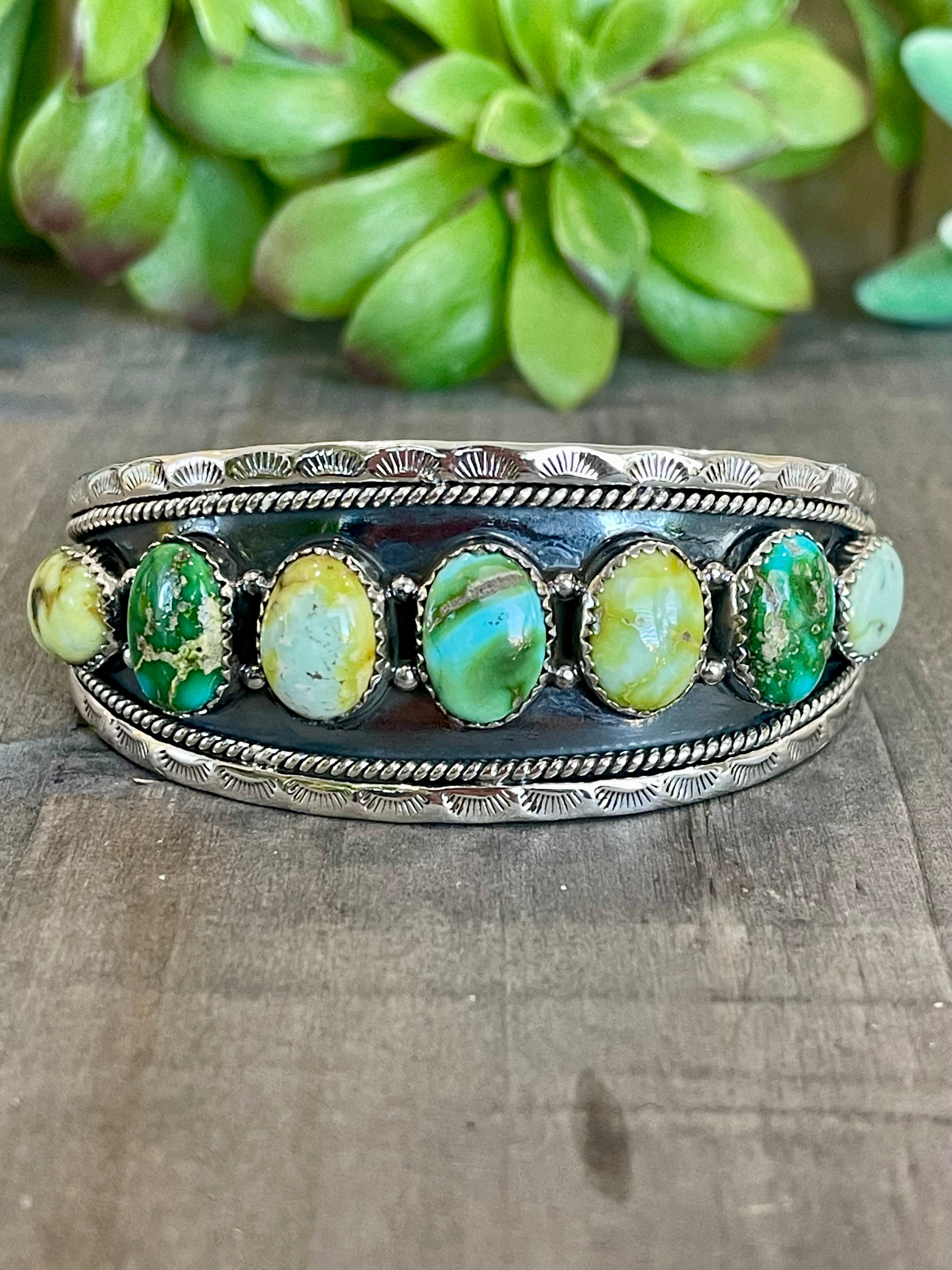 Southwest Handmade Multi Stone & Sterling Silver Cuff Bracelet