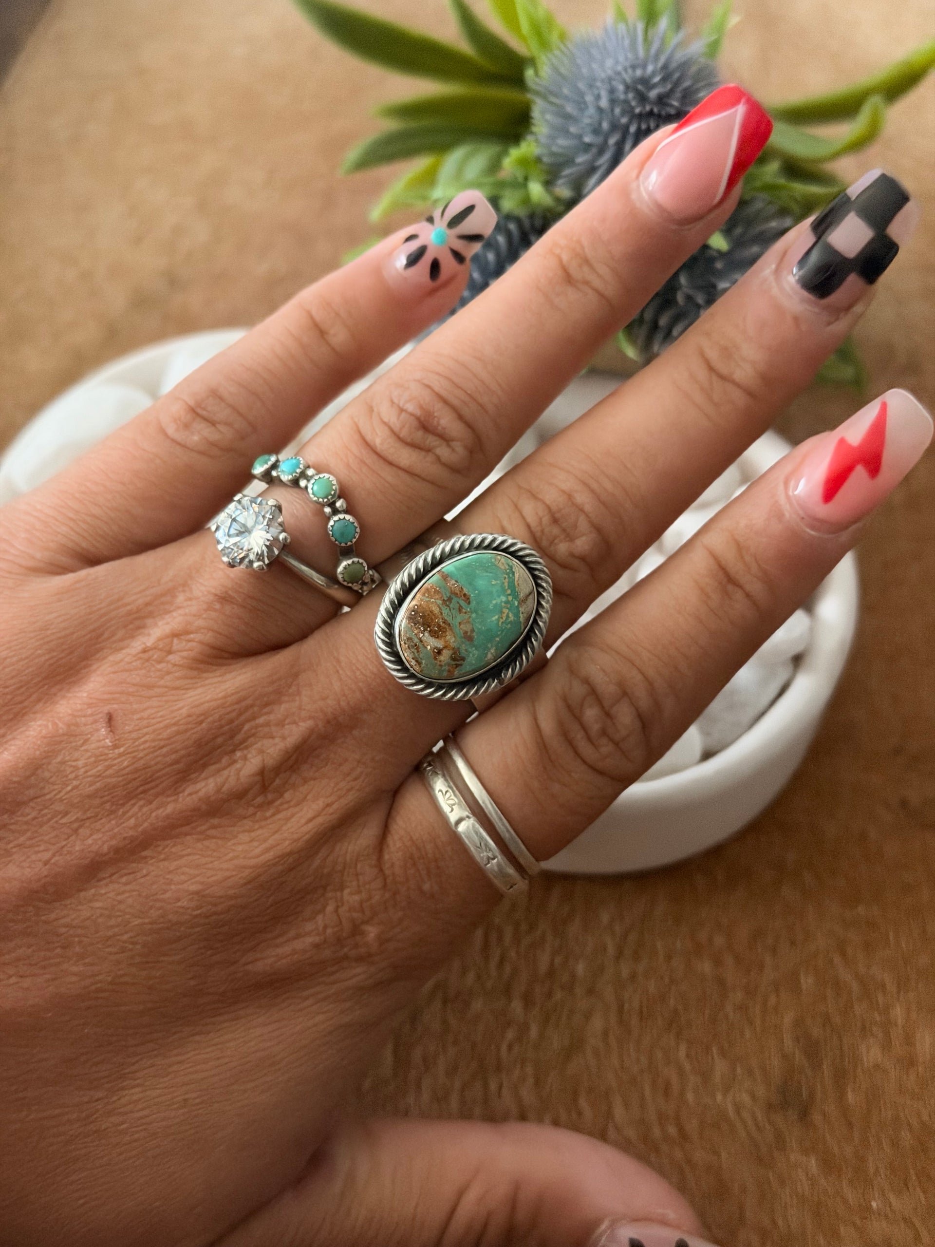 Navajo Made Carico Lake Turquoise & Sterling Silver Adjustable Ring