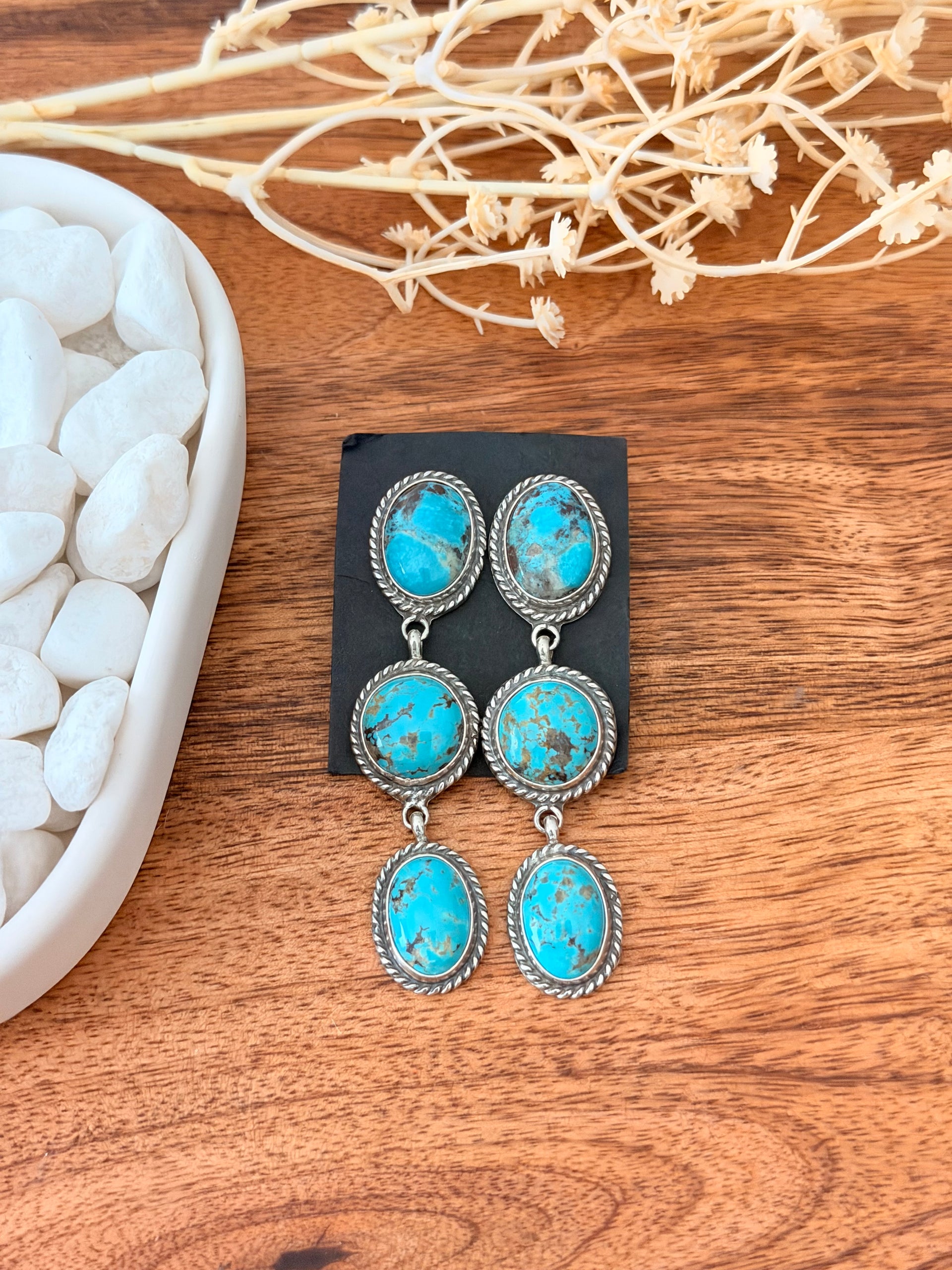 Martha Silversmith Red Skin Turquoise & Sterling Silver Post Dangle Earrings