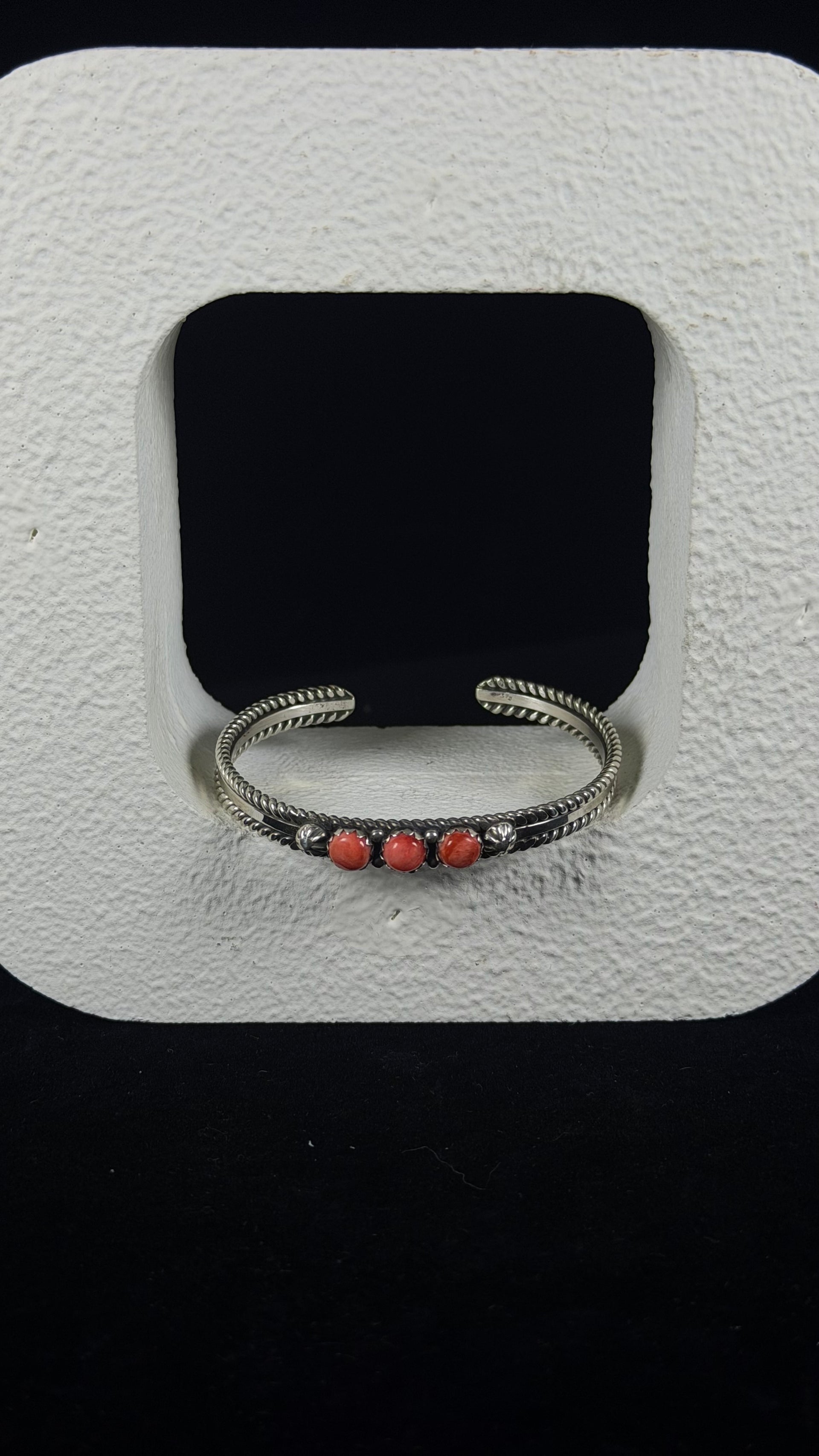 Navajo Made Red Spiny Oyster & Sterling Silver Cuff Bracelet