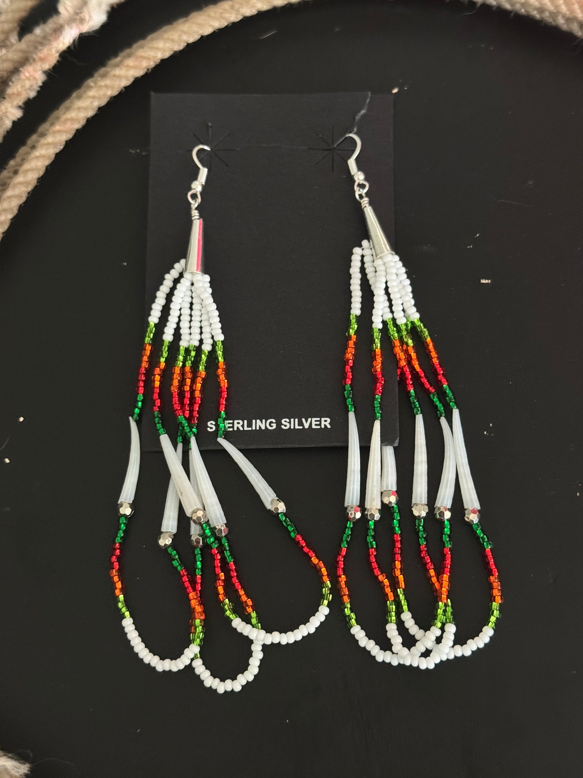 Navajo Strung Multi Stone & Sterling Silver Beaded Dangle Earrings