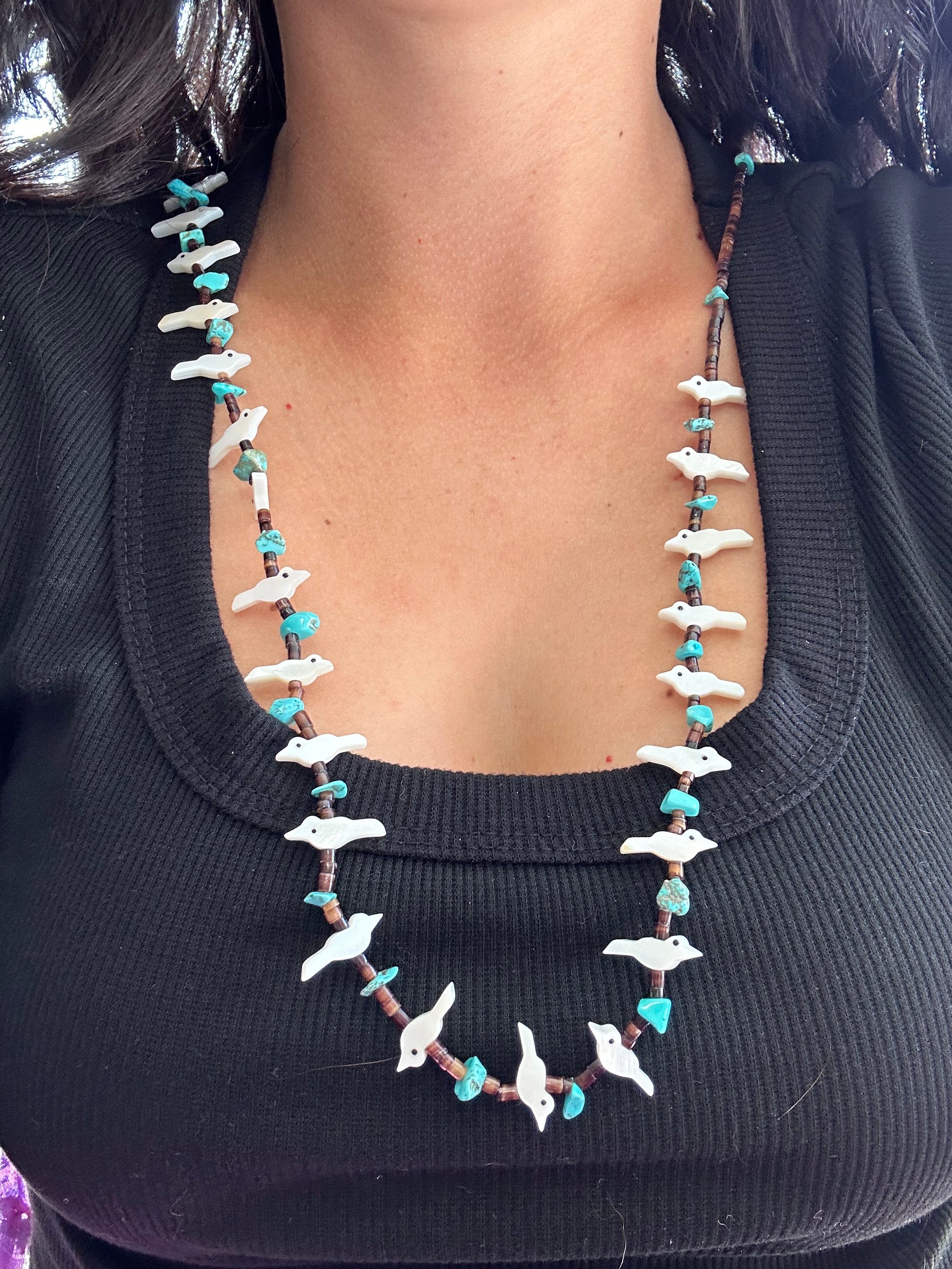 Zuni Strung Multi Stone & Sterling Silver Beaded Fetish Necklace