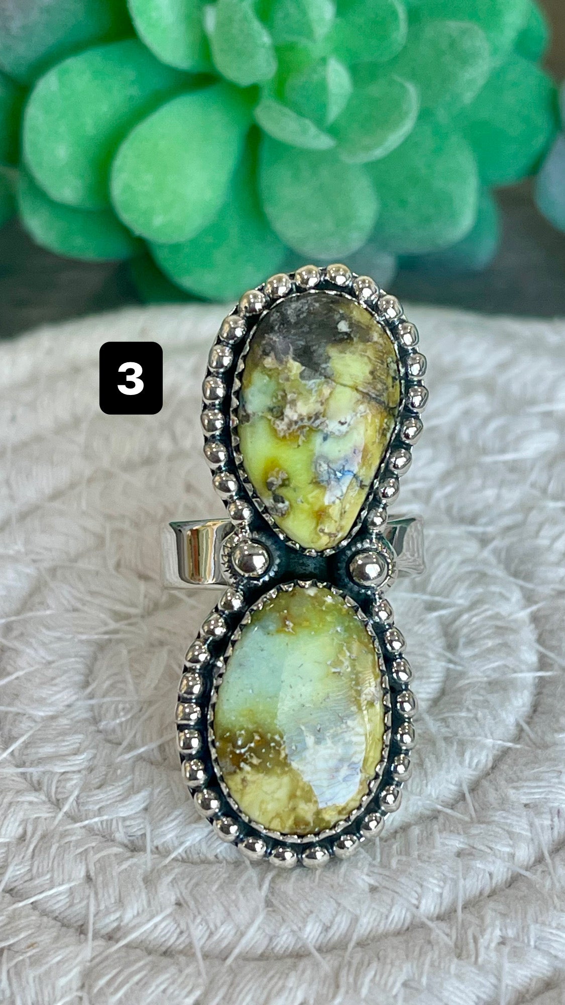 Southwest Handmade Palomino Variscite & Sterling Silver Adjustable Ring