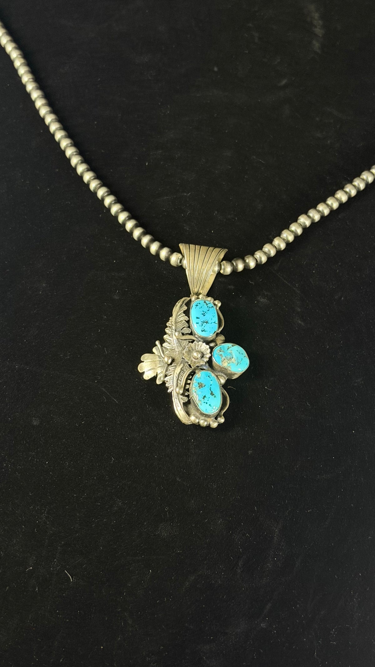 Navajo Made Kingman Turquoise & Sterling Silver Pendant
