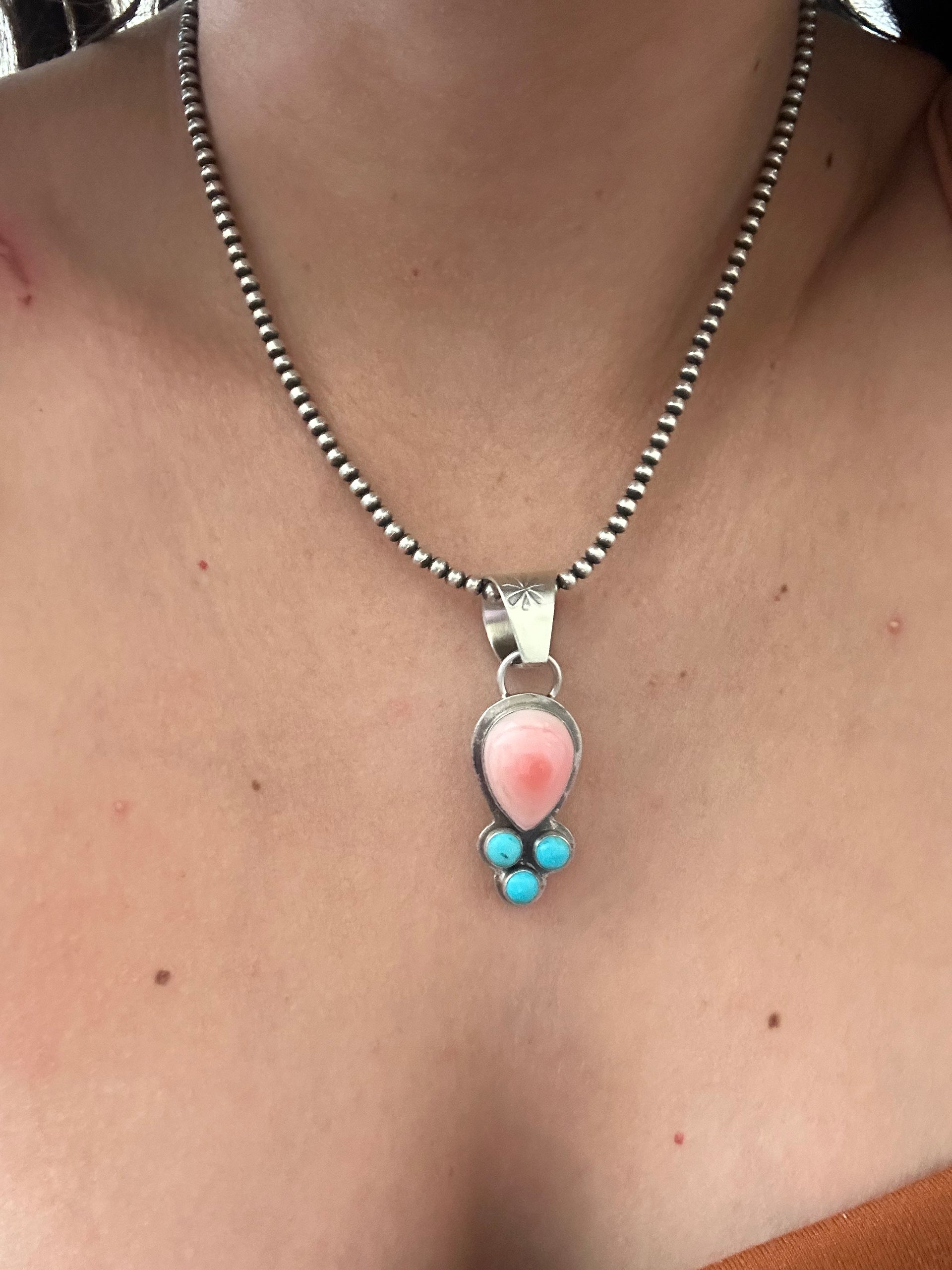 Navajo Made Multi Stone & Sterling Silver Pendant