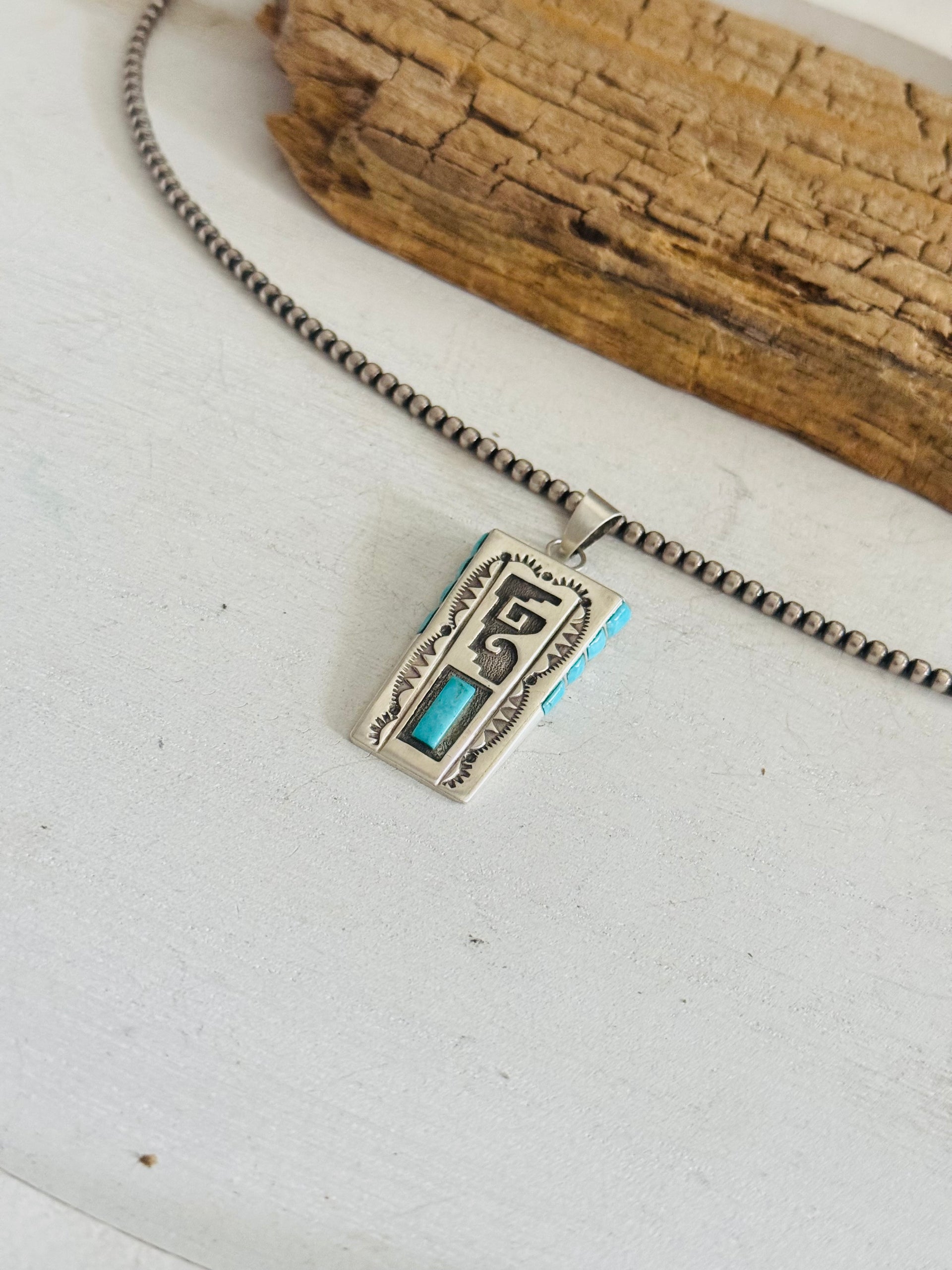 Navajo Made Kingman Turquoise & Sterling Silver Pendant