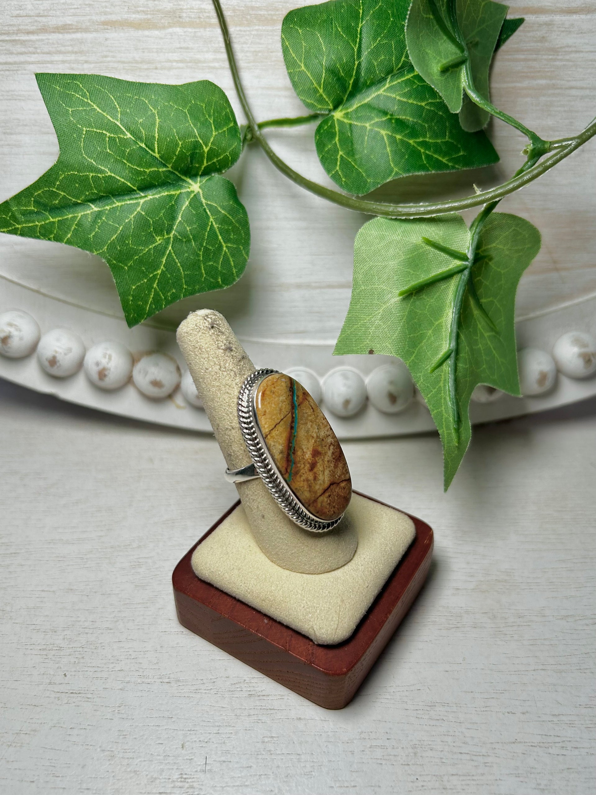 Navajo Made Boulder Turquoise & Sterling Silver Ring Size 8.25