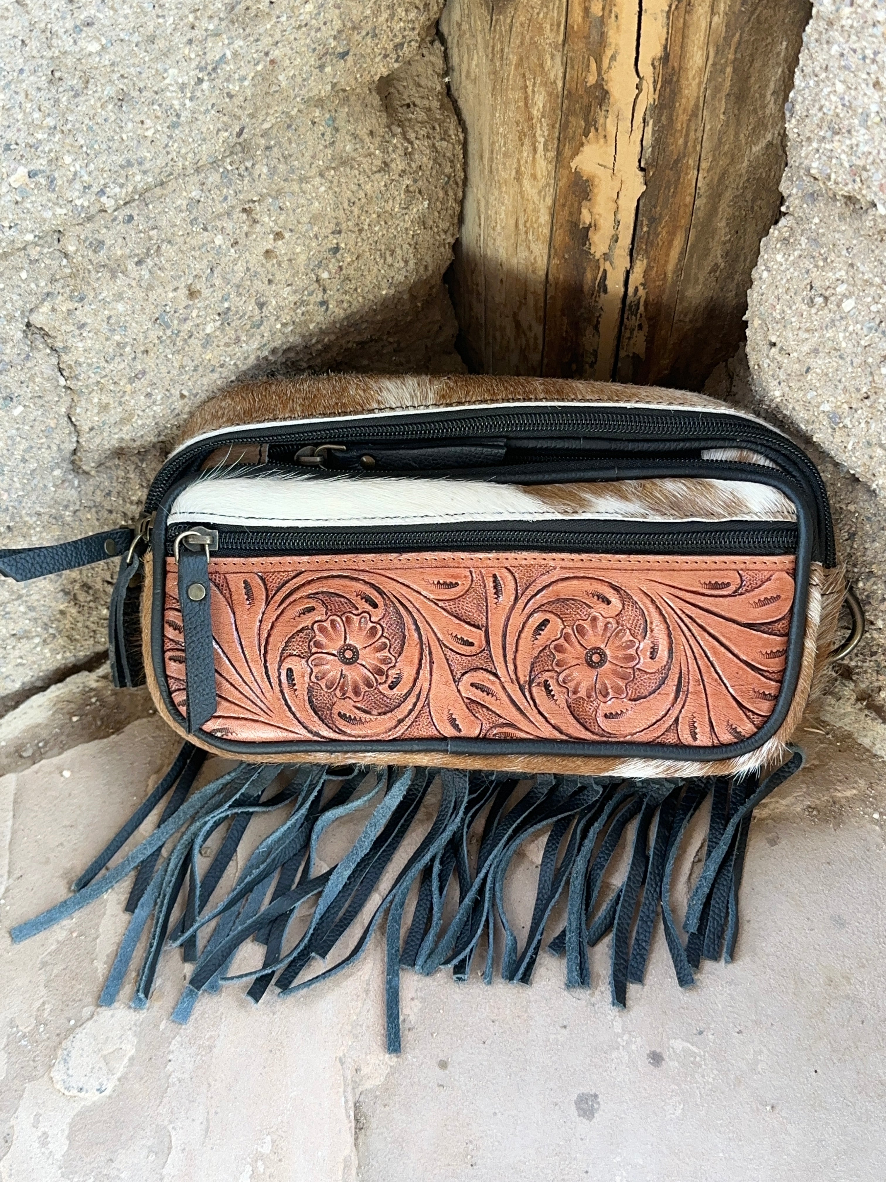 Genuine Tooled Leather Cowhide Cross Body