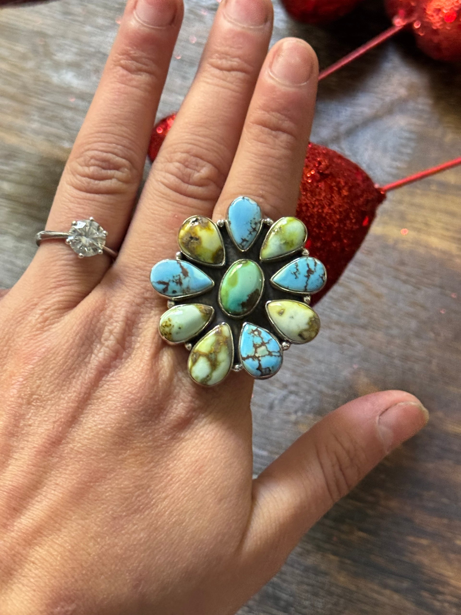 Southwest Handmade Multi Stone & Sterling Silver Adjustable Cluster Ring