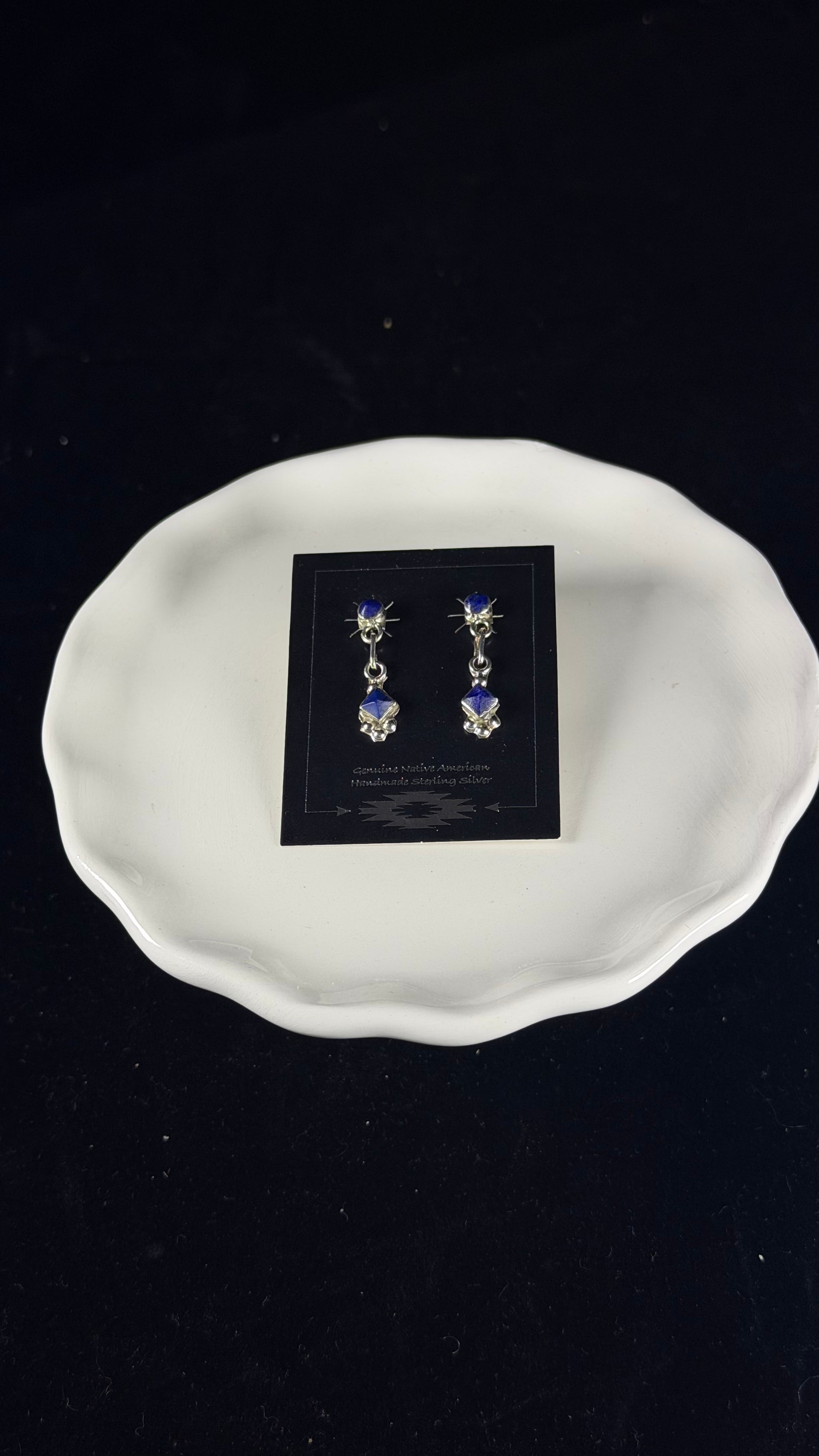Navajo Made Lapis & Sterling Silver Post Dangle Earrings