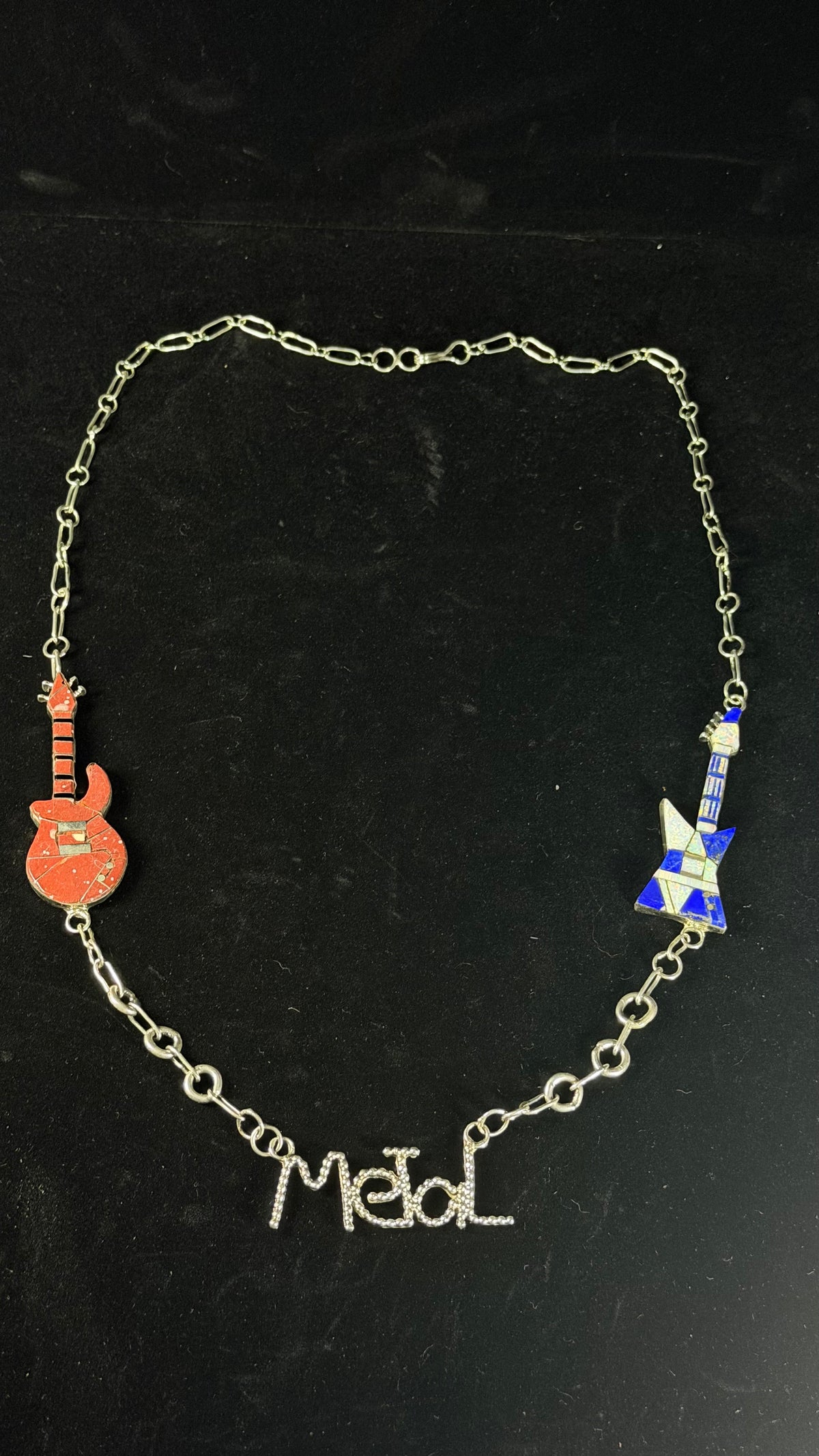 Francine Chopito Multi Stone & Sterling Silver Inlay Metal Necklace