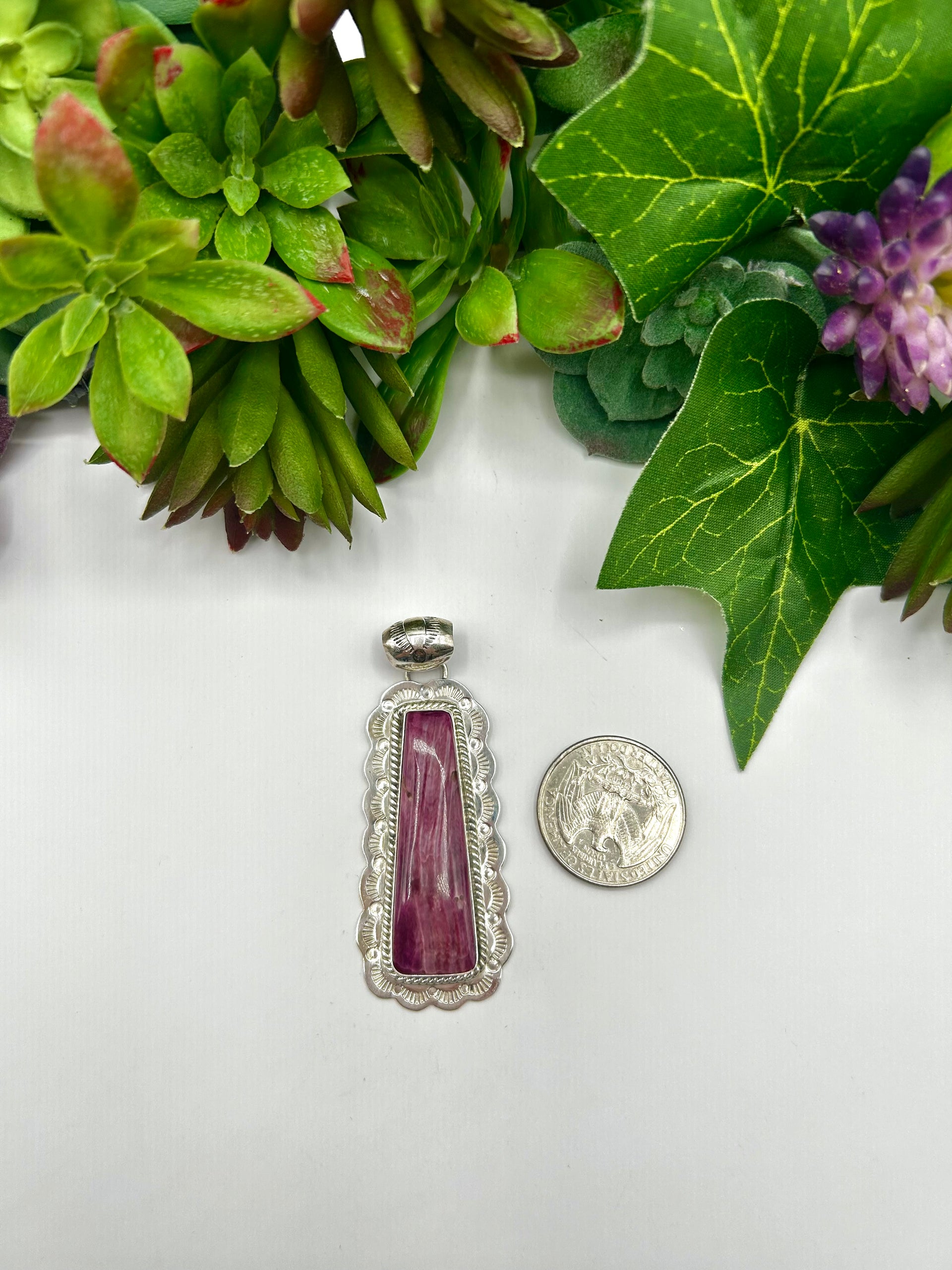 Navajo Made Purple Spiny Oyster & Sterling Silver Pendant