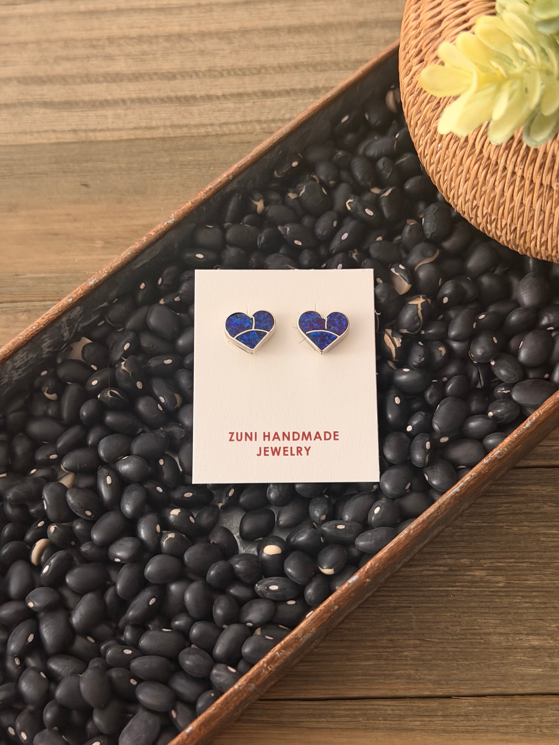Zuni Made Opal (Man Made) & Sterling Silver Post Heart Earrings