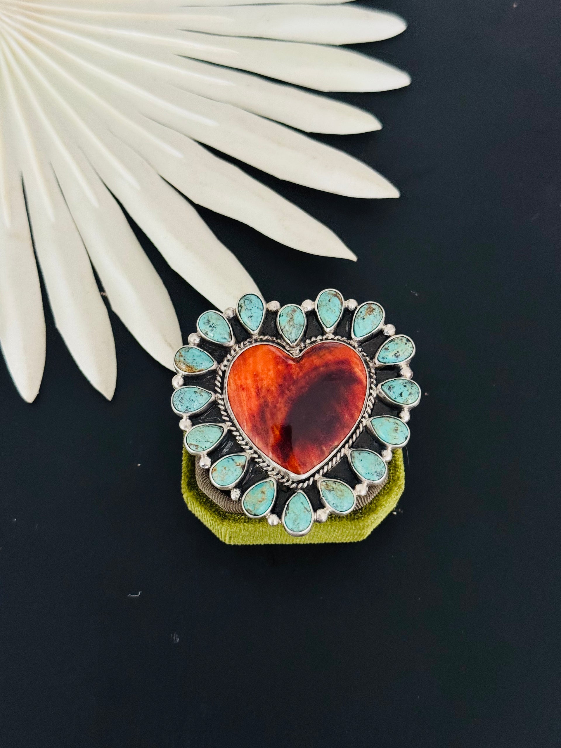 Navajo Made Multi Stone & Sterling Silver Adjustable Heart Cluster Ring