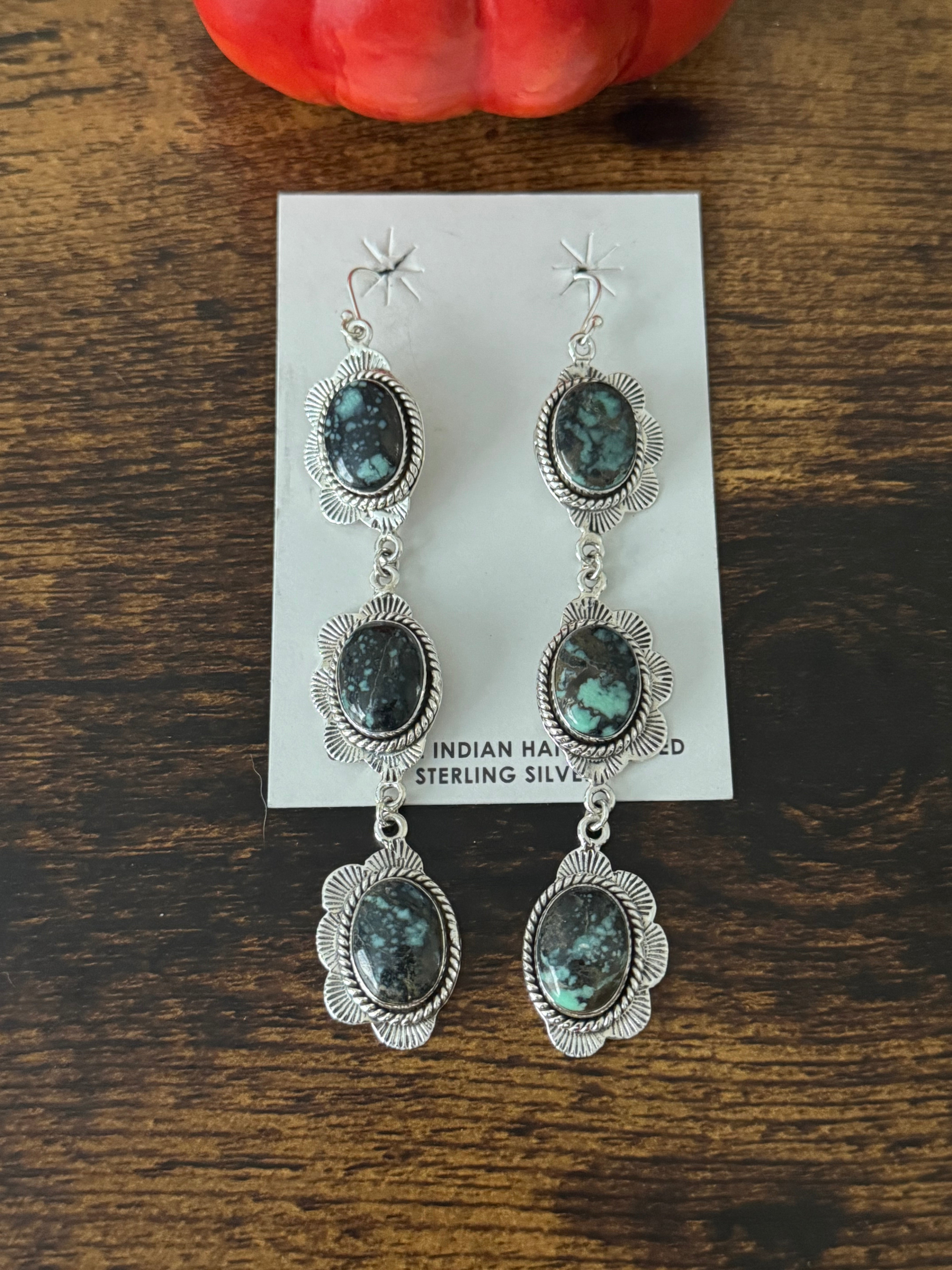 Southwest Handmade New Lander Variscite & Sterling Silver Dangle Earrings