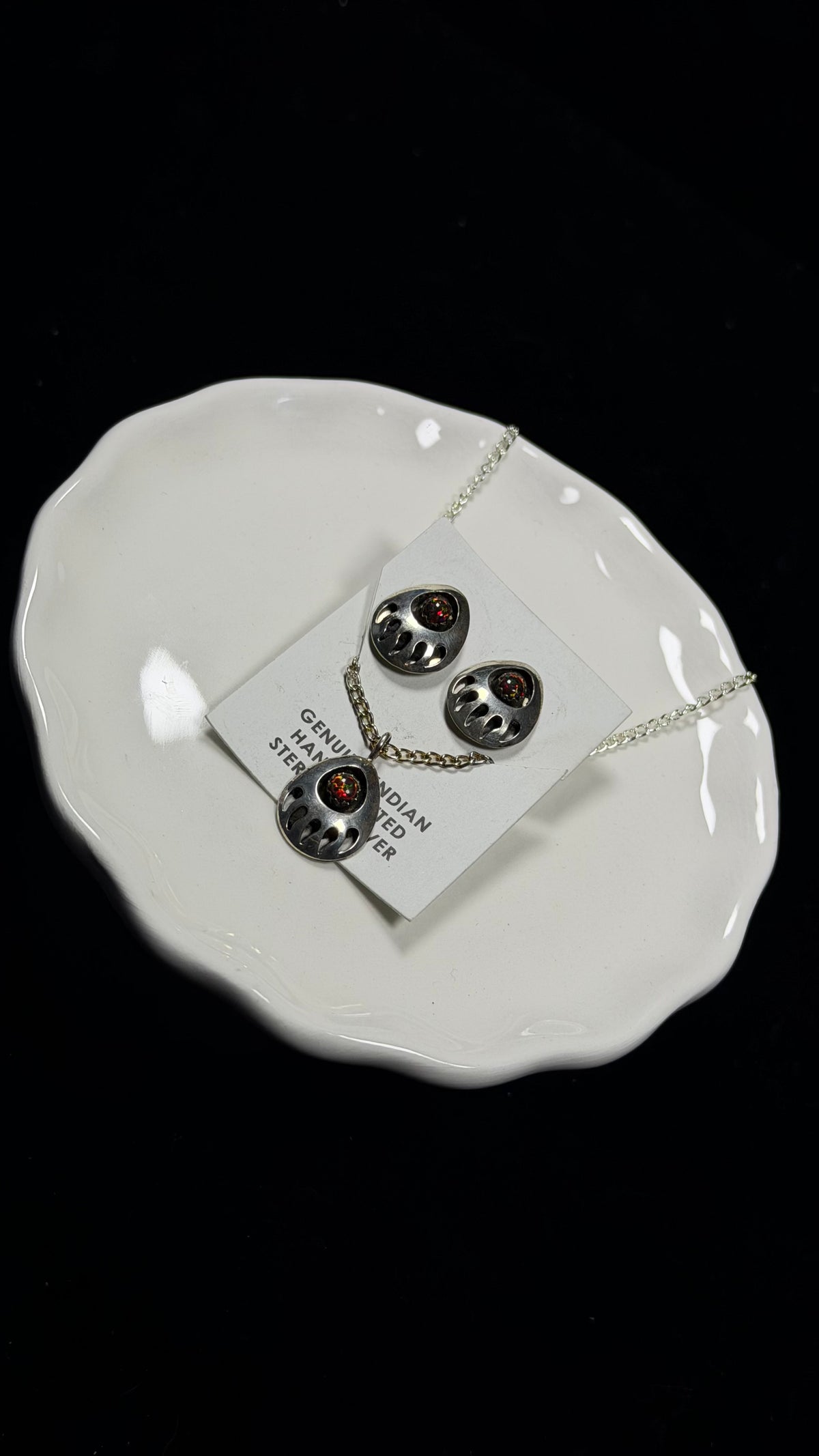 Navajo Made Opal (Man Made) and Sterling Silver Necklace Set