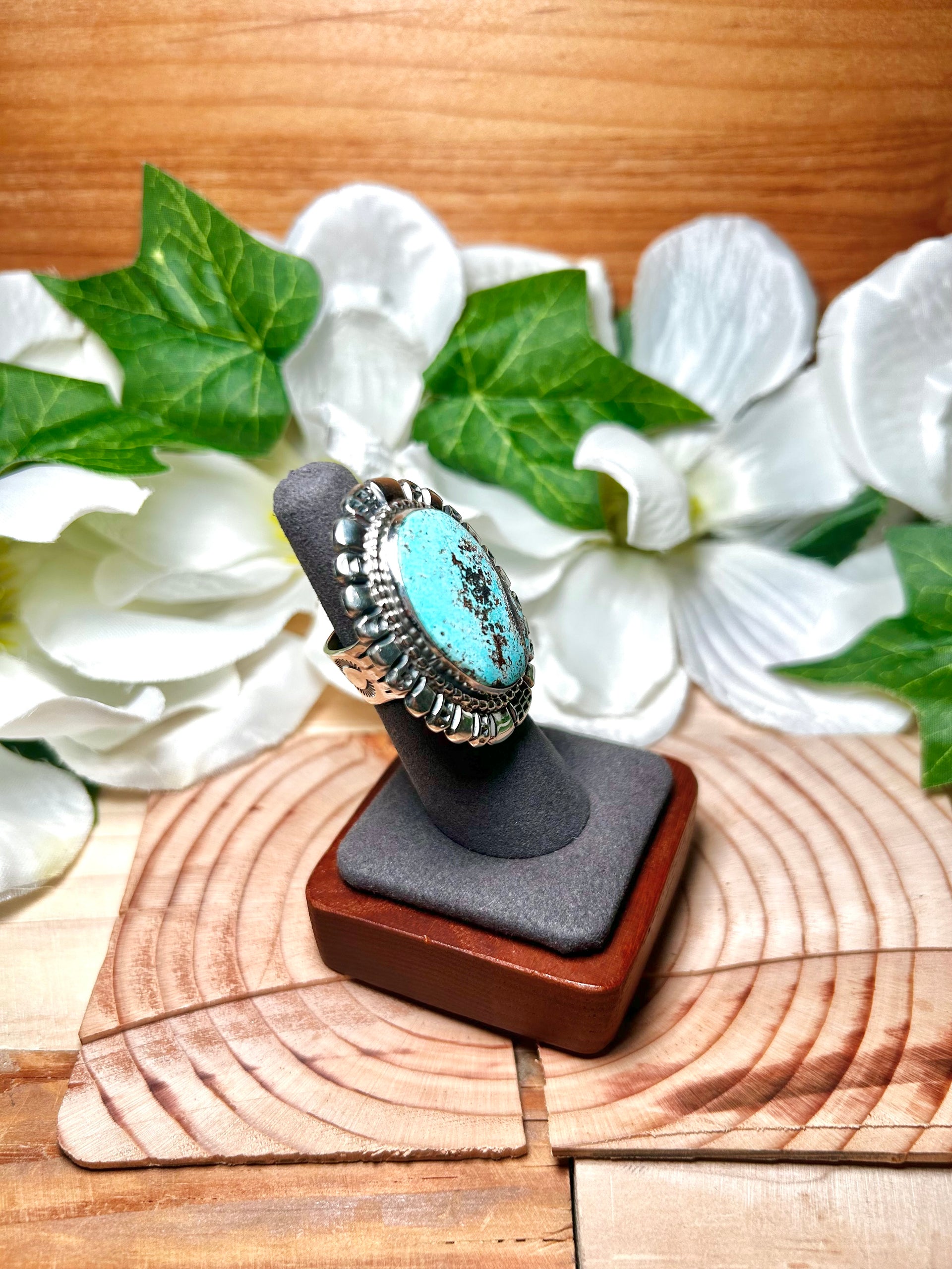 Navajo Made Carica Lake  Turquoise & Sterling Silver Ring Size 6.5