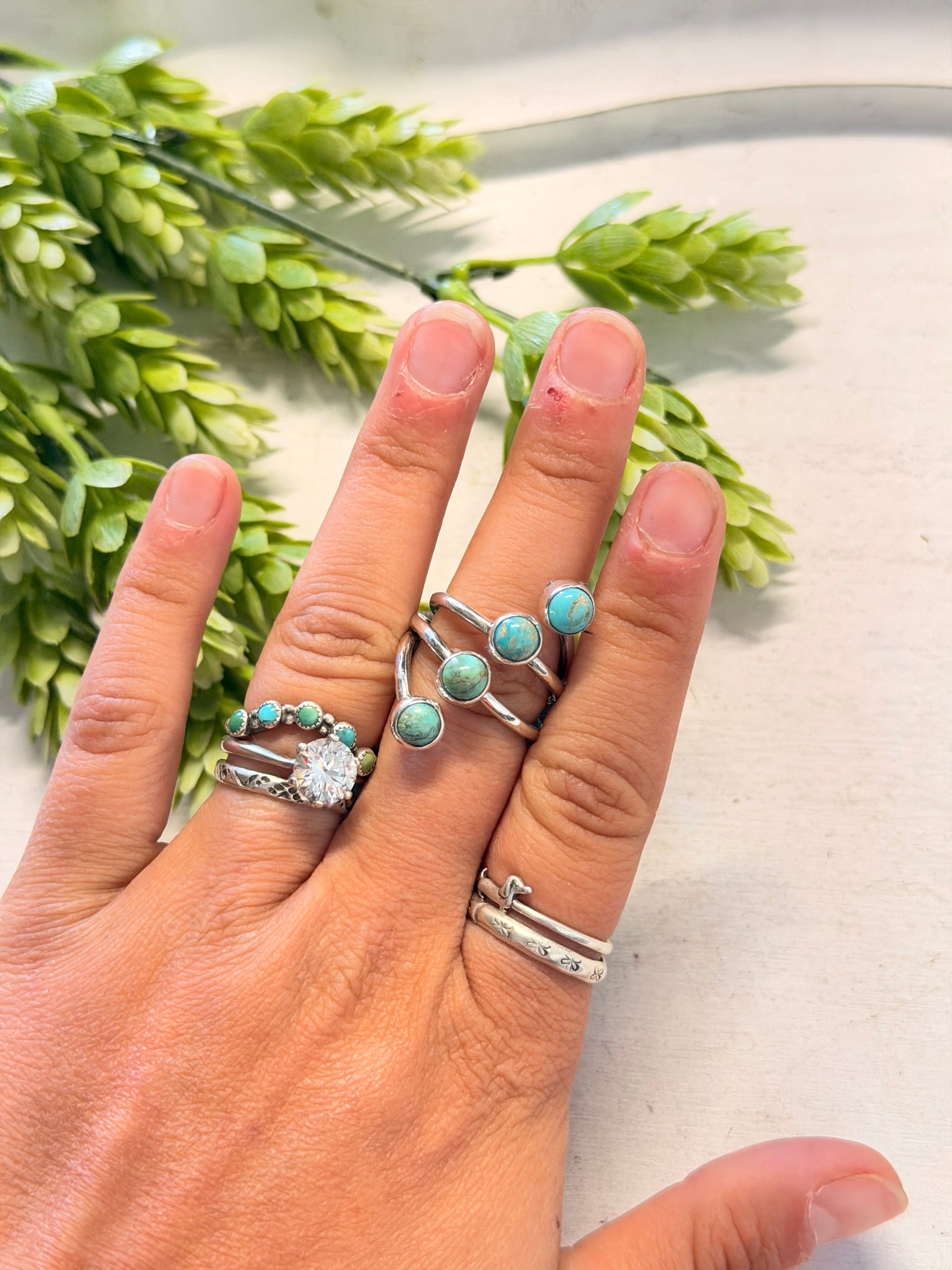 Navajo Made Kingman Turquoise & Sterling Silver Adjustable Ring