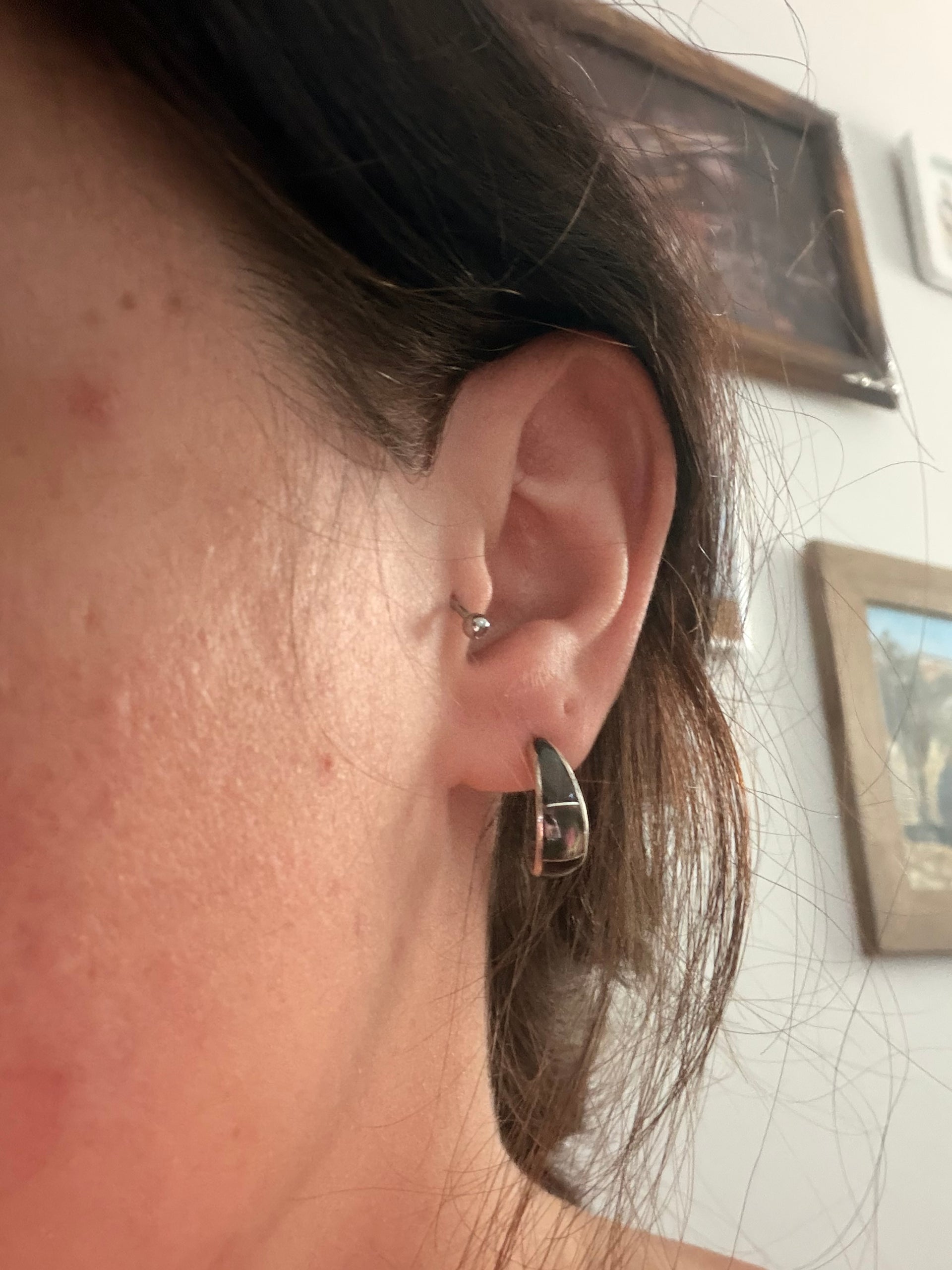 Navajo Made Abalone Shell & Sterling Silver Hoop Earrings