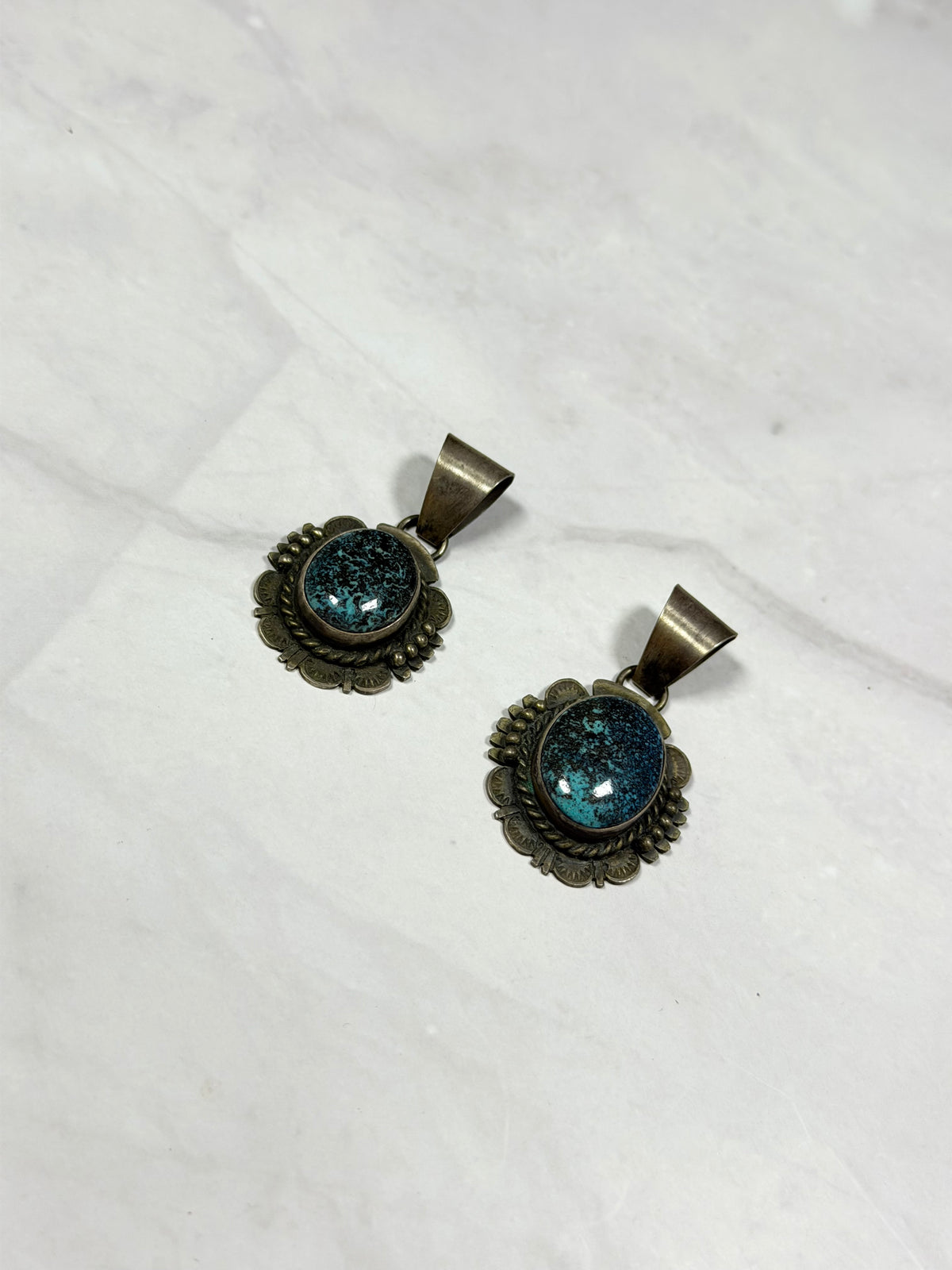 Navajo Made Blue Moon Turquoise & Sterling Silver Pendant