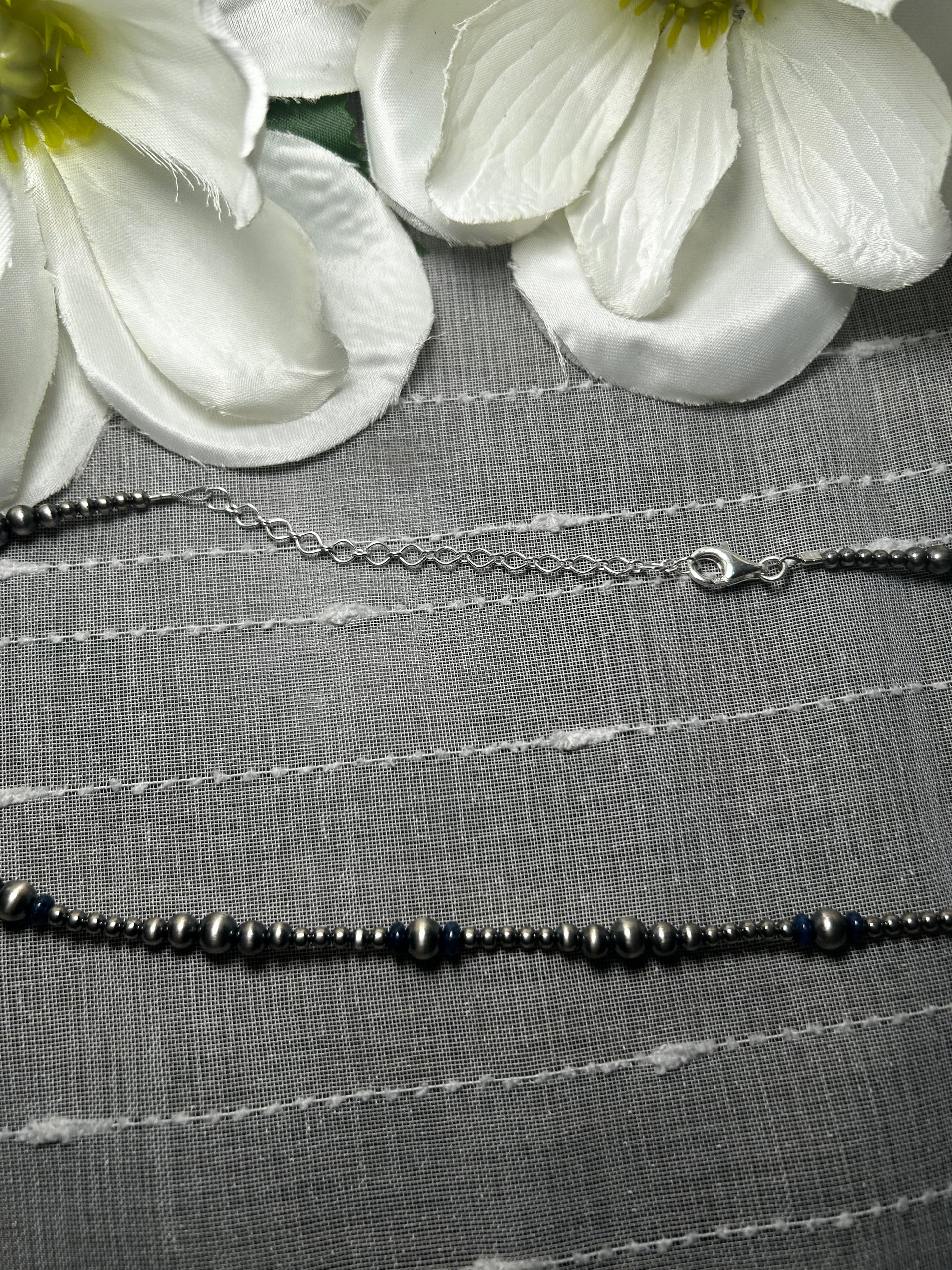 Navajo Made Strung Lapis & Sterling Silver Necklace