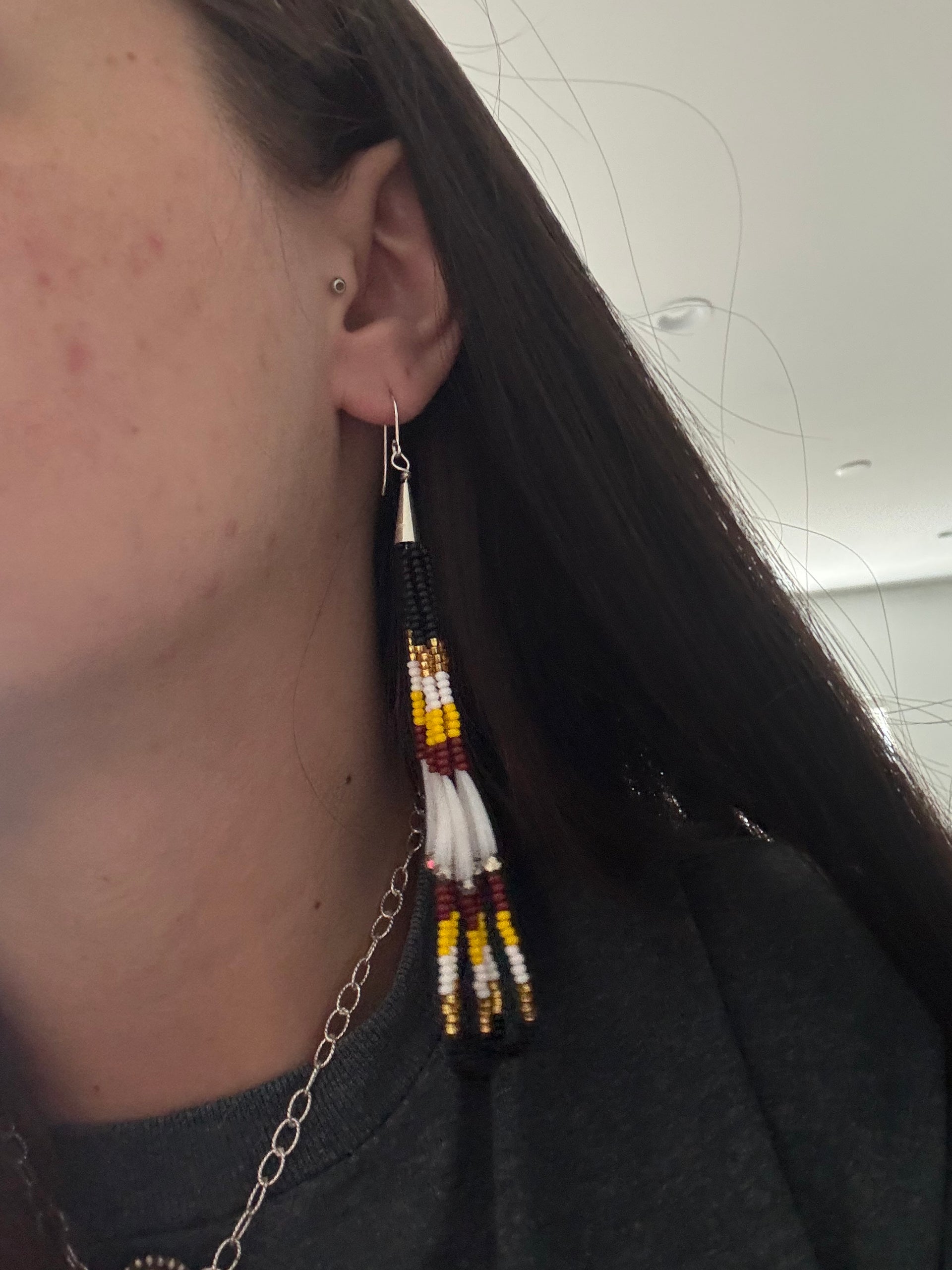 Navajo Strung Multi Stone & Sterling Silver Beaded Dangle Earrings