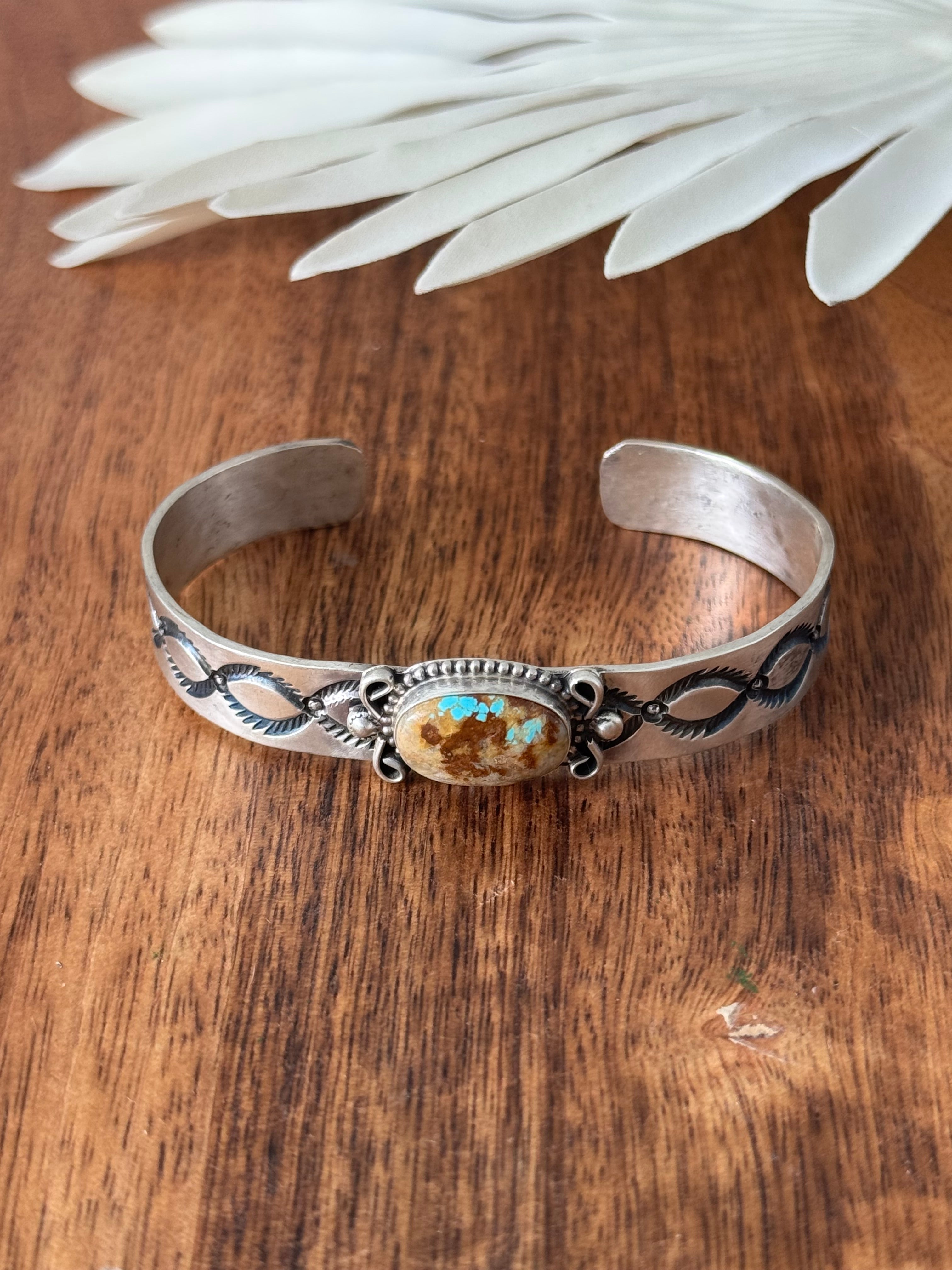 Navajo Made Royston Turquoise & Sterling Silver Cuff Bracelet