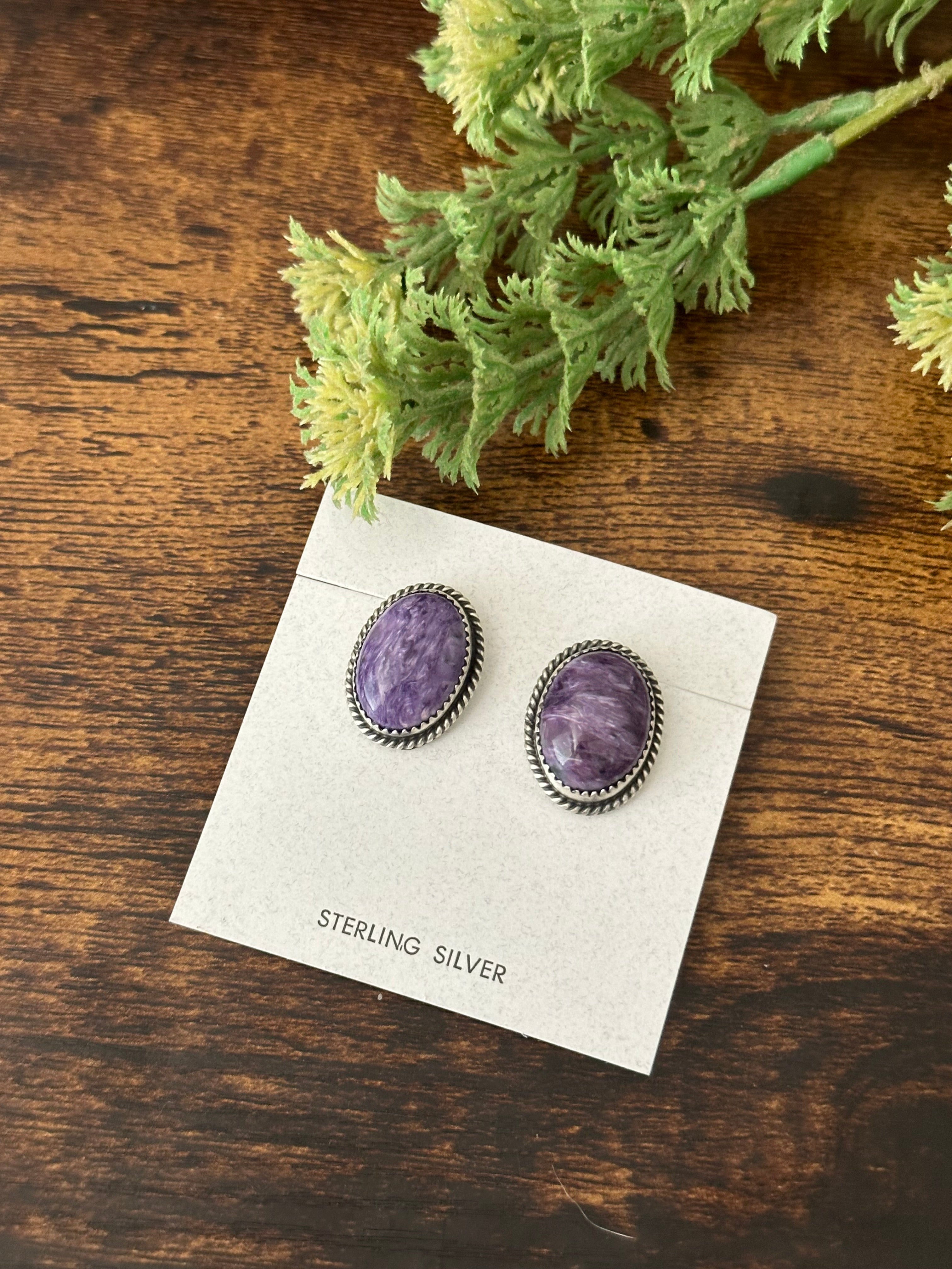 Freda Martinez Charoite & Sterling Silver Post Earrings