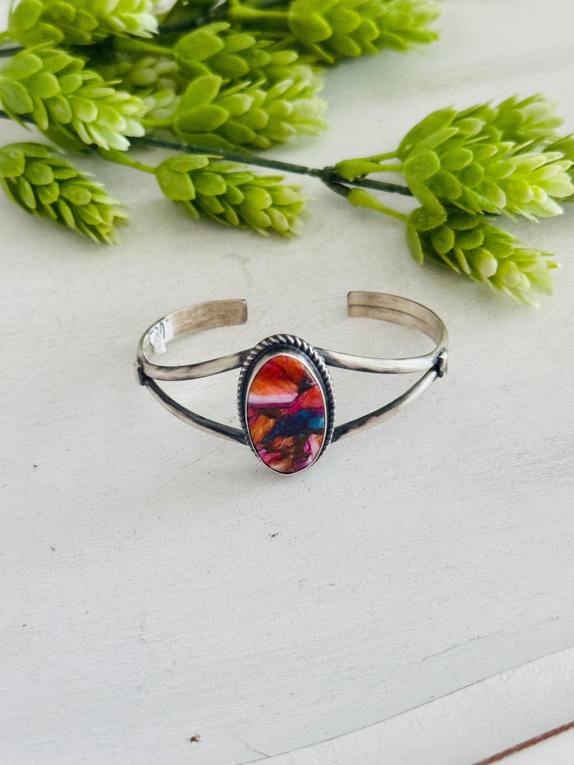 Navajo Made Mohave Turquoise  & Sterling Silver Cuff Bracelet