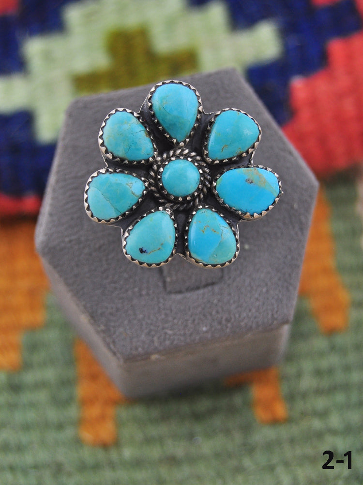 Southwest Handmade Kingman Turquoise & Sterling Silver Adjustable Cluster Ring