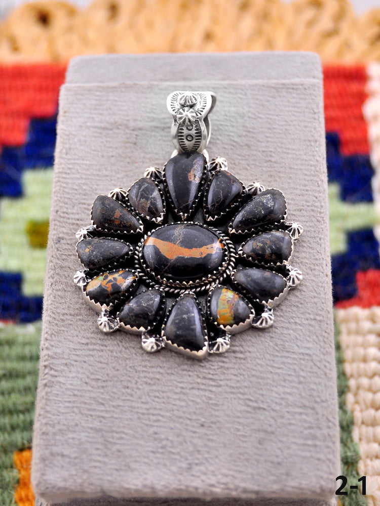 Southwest Made Black Jack Turquoise & Sterling Silver Pendant